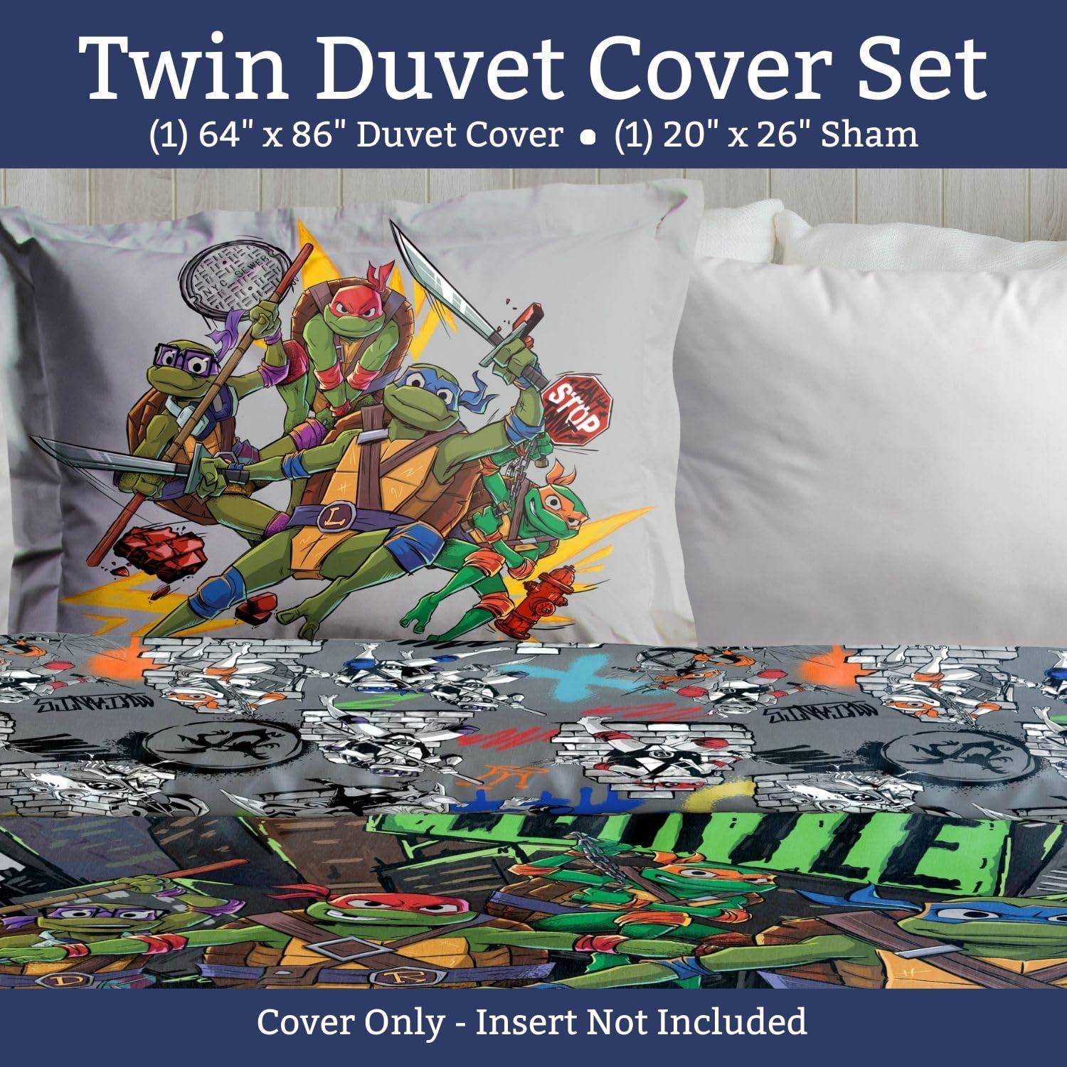 imageJay Franco Kids Duvet Cover Set 3 Piece Super Soft Bedding with Sham Pillowcase Cover ONLY Comforter Not Included Multi Bluey QueenGrey Teenage Mutant Ninja Turtles