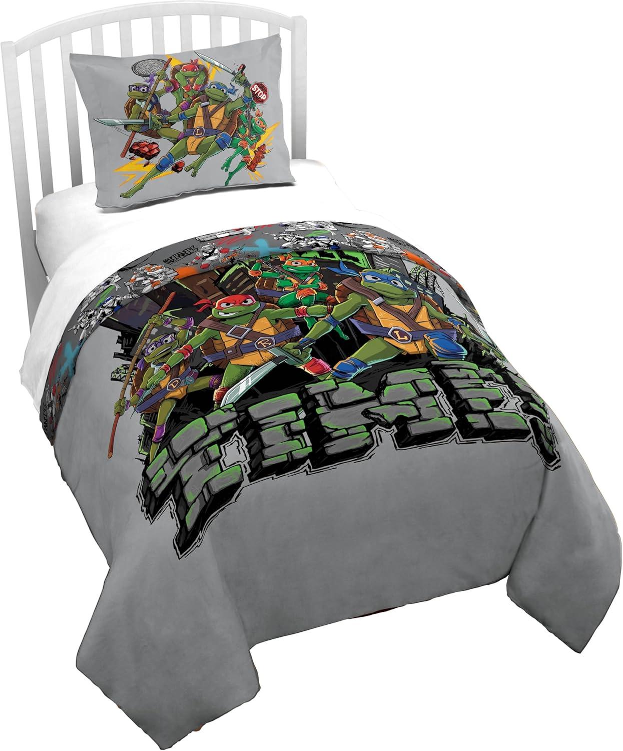 imageJay Franco Kids Duvet Cover Set 3 Piece Super Soft Bedding with Sham Pillowcase Cover ONLY Comforter Not Included Multi Bluey QueenGrey Teenage Mutant Ninja Turtles