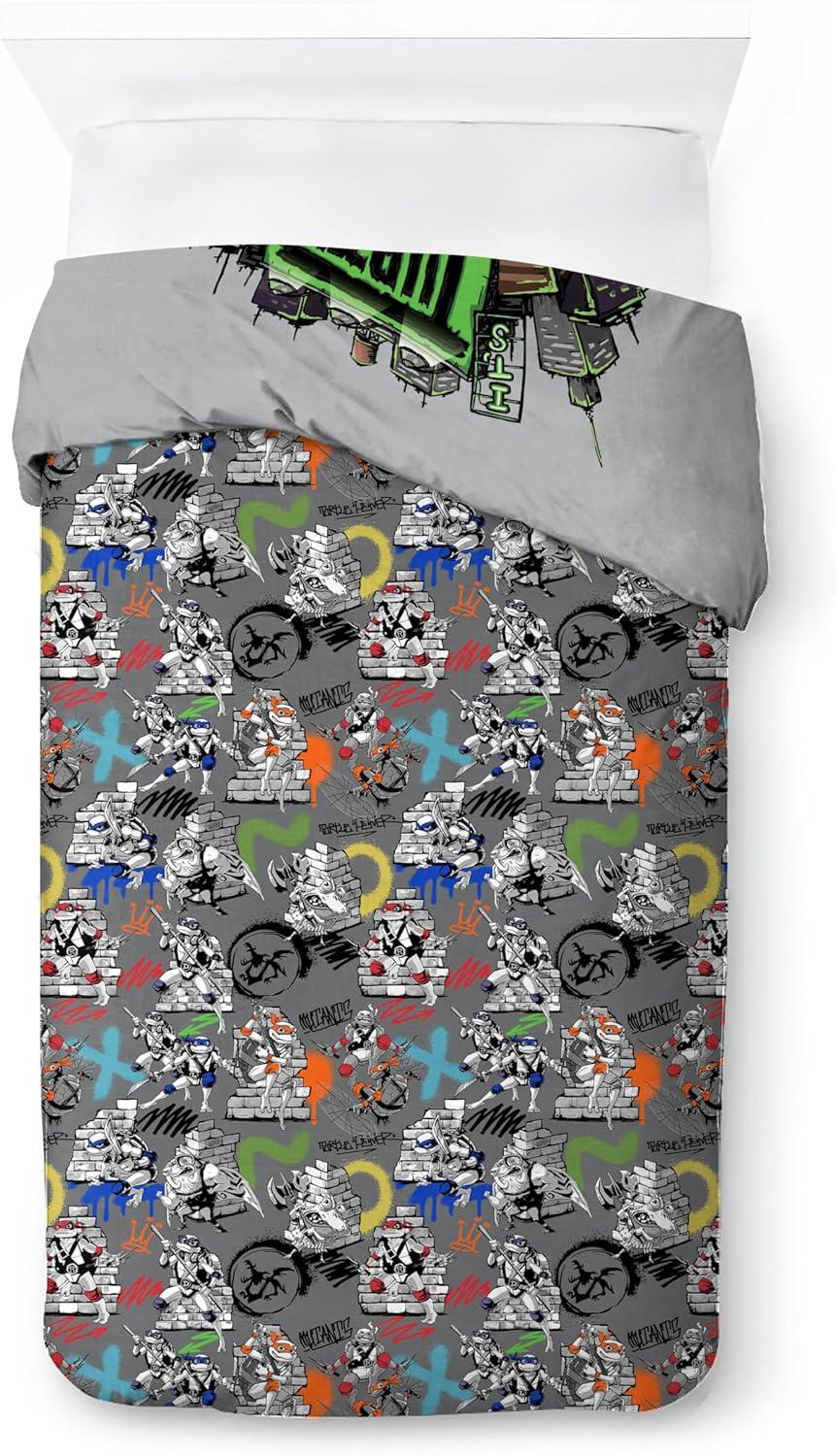 imageJay Franco Kids Duvet Cover Set 3 Piece Super Soft Bedding with Sham Pillowcase Cover ONLY Comforter Not Included Multi Bluey QueenGrey Teenage Mutant Ninja Turtles