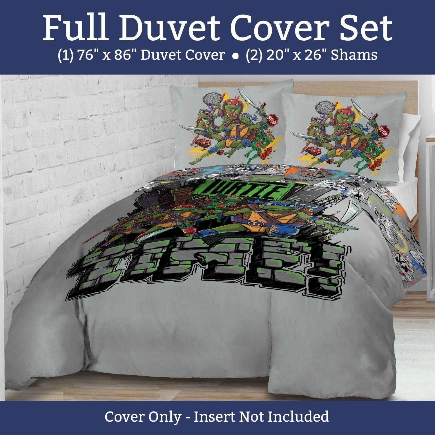 imageJay Franco Kids Duvet Cover Set 3 Piece Super Soft Bedding with Sham Pillowcase Cover ONLY Comforter Not Included Multi Bluey QueenGrey Teenage Mutant Ninja Turtles