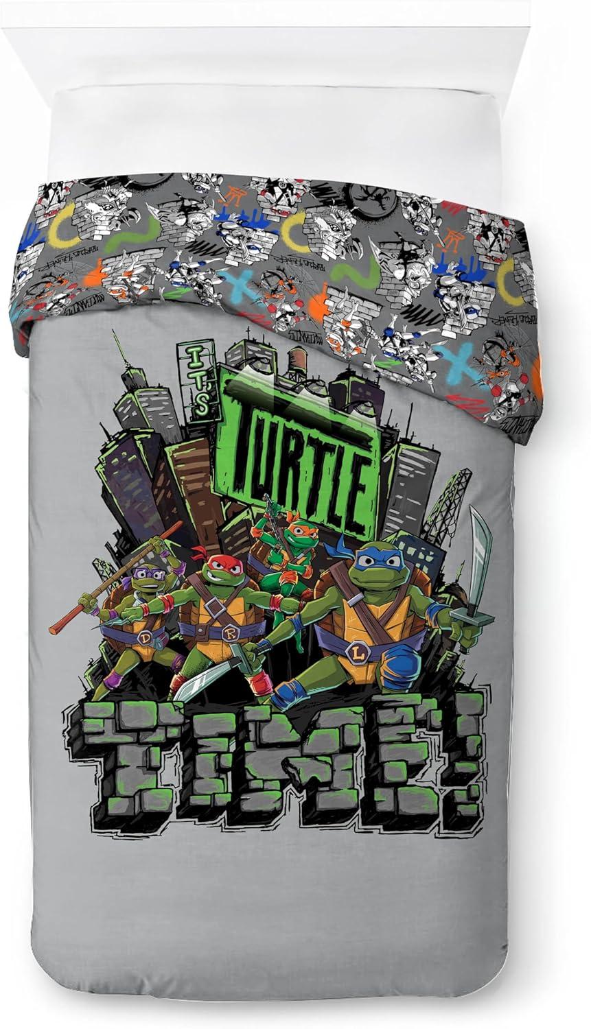 imageJay Franco Kids Duvet Cover Set 3 Piece Super Soft Bedding with Sham Pillowcase Cover ONLY Comforter Not Included Multi Bluey QueenGrey Teenage Mutant Ninja Turtles
