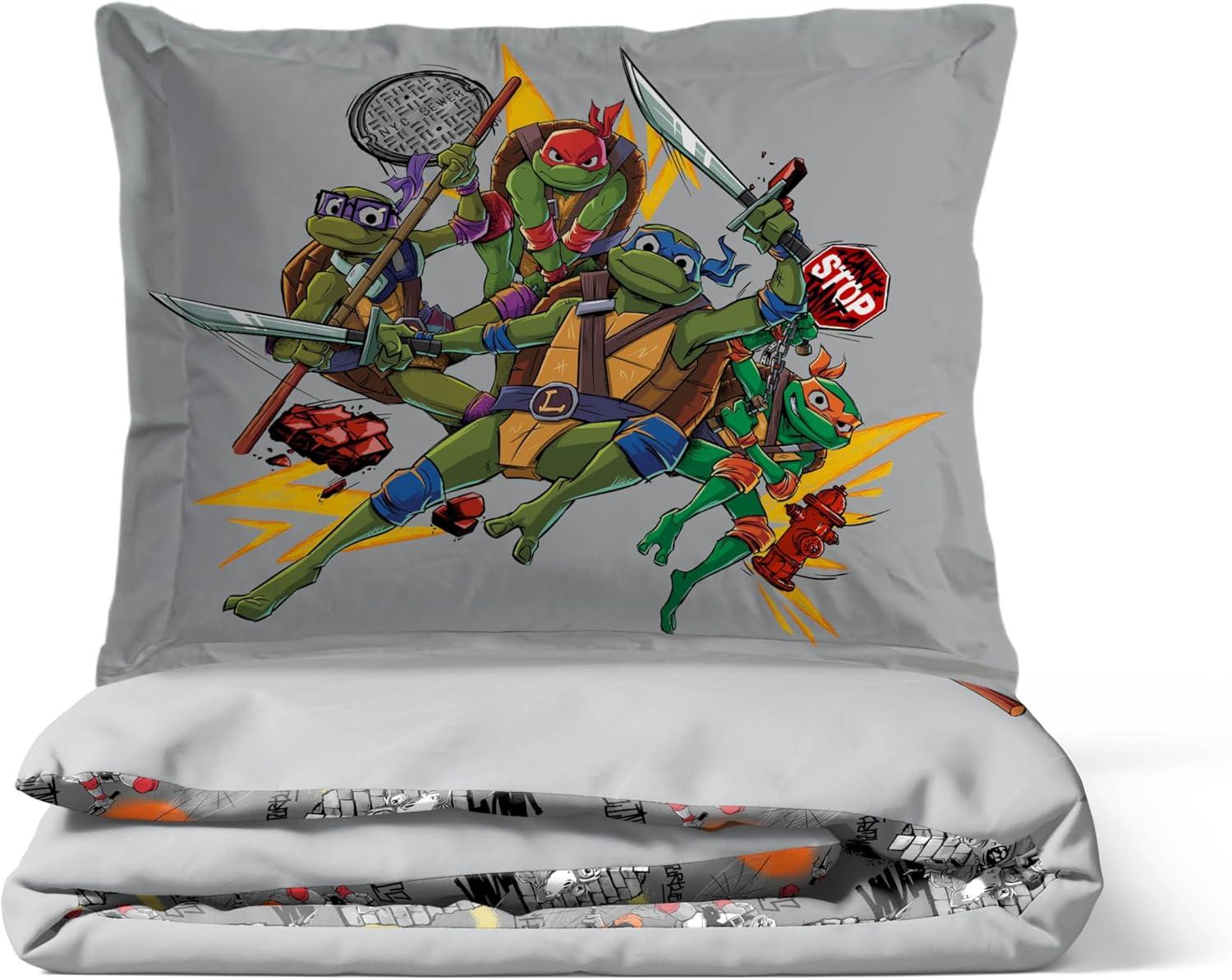imageJay Franco Kids Duvet Cover Set 3 Piece Super Soft Bedding with Sham Pillowcase Cover ONLY Comforter Not Included Multi Bluey QueenGrey Teenage Mutant Ninja Turtles