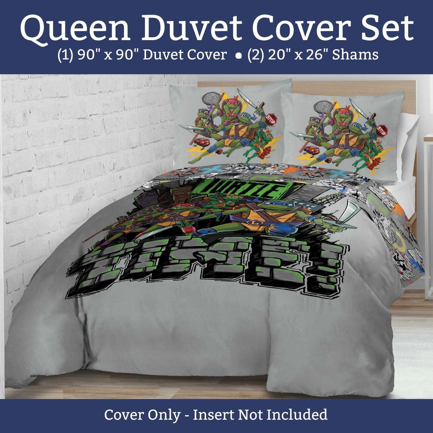 imageJay Franco Kids Duvet Cover Set 3 Piece Super Soft Bedding with Sham Pillowcase Cover ONLY Comforter Not Included Multi Bluey QueenGrey Teenage Mutant Ninja Turtles