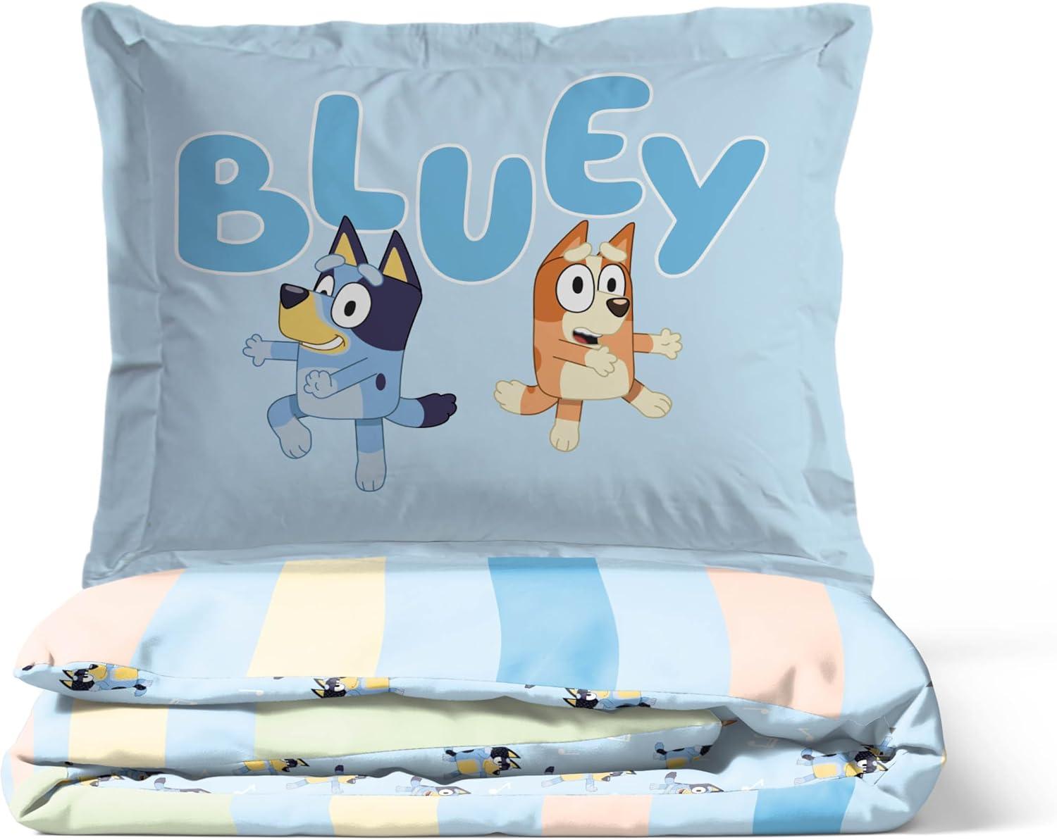 imageJay Franco Kids Duvet Cover Set 3 Piece Super Soft Bedding with Sham Pillowcase Cover ONLY Comforter Not Included Multi Bluey QueenMulti Bluey