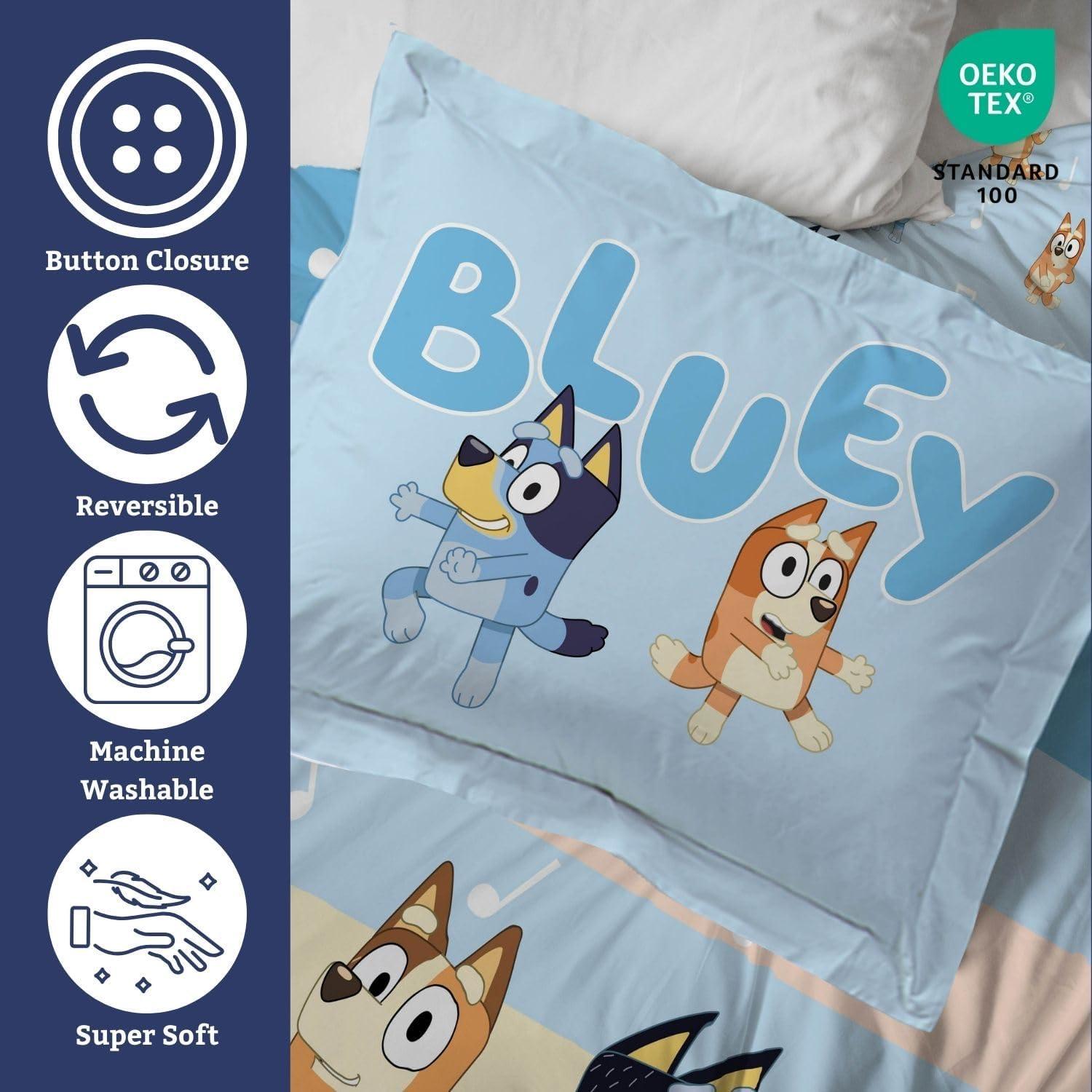 imageJay Franco Kids Duvet Cover Set 3 Piece Super Soft Bedding with Sham Pillowcase Cover ONLY Comforter Not Included Multi Bluey QueenMulti Bluey
