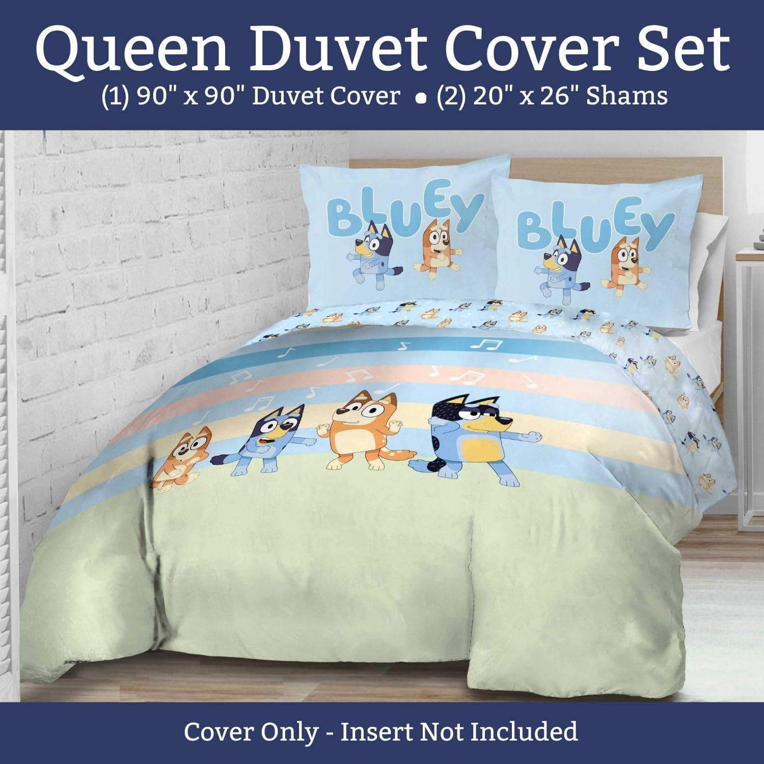 imageJay Franco Kids Duvet Cover Set 3 Piece Super Soft Bedding with Sham Pillowcase Cover ONLY Comforter Not Included Multi Bluey QueenMulti Bluey