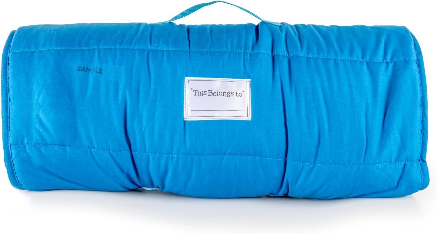 imageJay Franco Kids Nap Mat with Embedded Pillow amp Blanket Soft 46x20 Microfiber Sleeping Bag with Name Tag amp Handle for School Travel Sleepover Blue BlueyRed Spidey