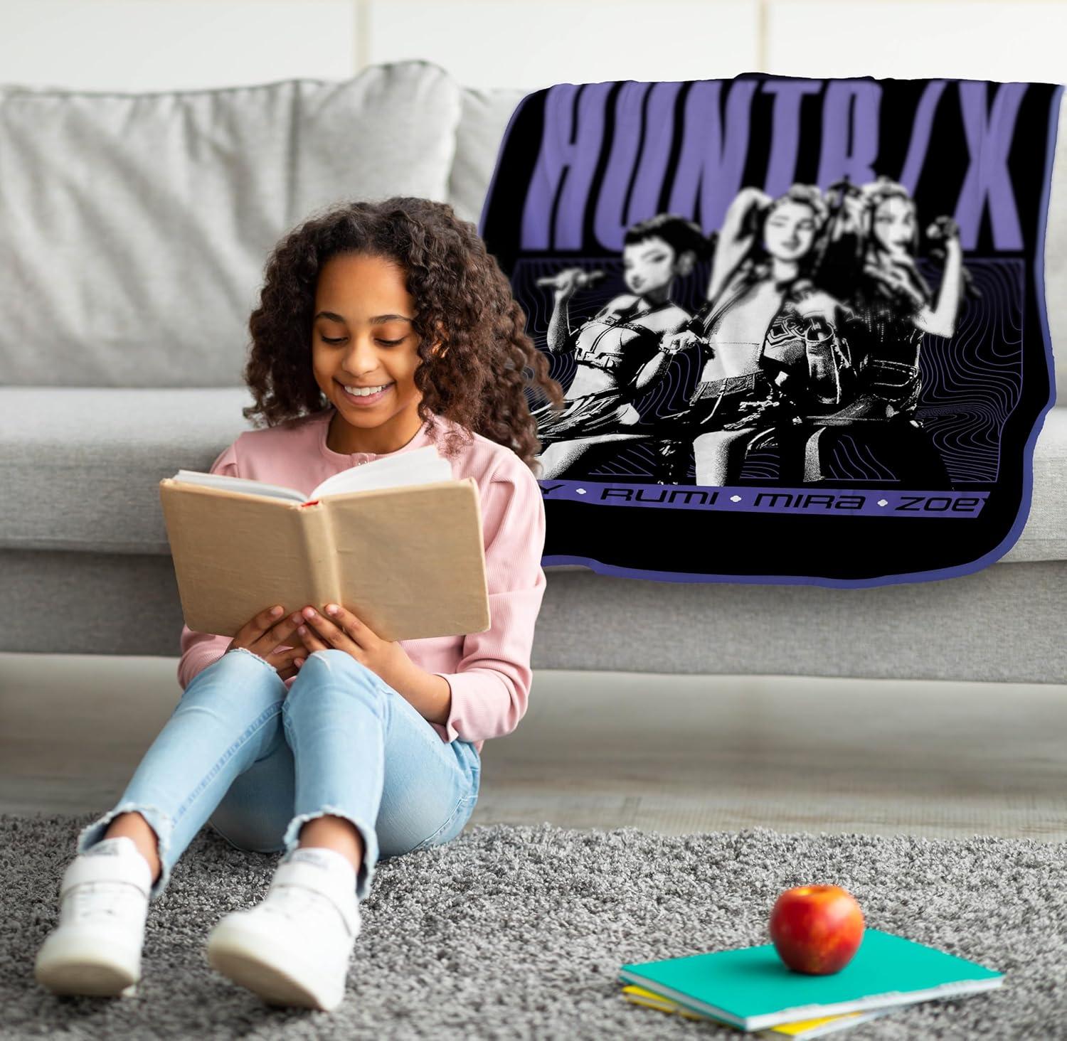 imageJay Franco Kids Plush Throw Blanket Soft amp Comfy Throw for Couch or Bed Cozy Home Dcor for Living Room amp Bedroom Blue Bluey 40x50 Travel BlanketBlack Huntrix