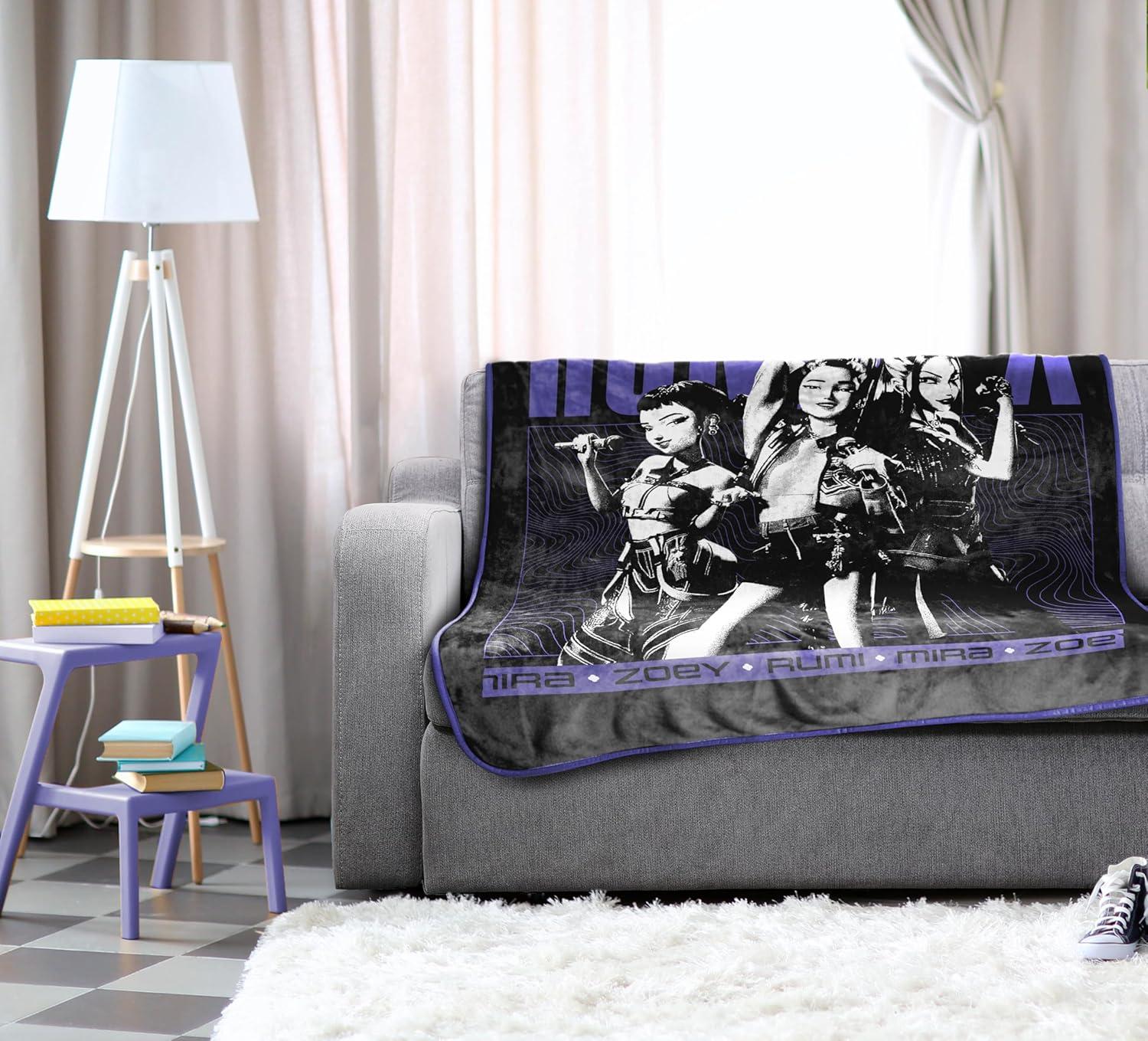 imageJay Franco Kids Plush Throw Blanket Soft amp Comfy Throw for Couch or Bed Cozy Home Dcor for Living Room amp Bedroom Blue Bluey 40x50 Travel BlanketBlack Huntrix