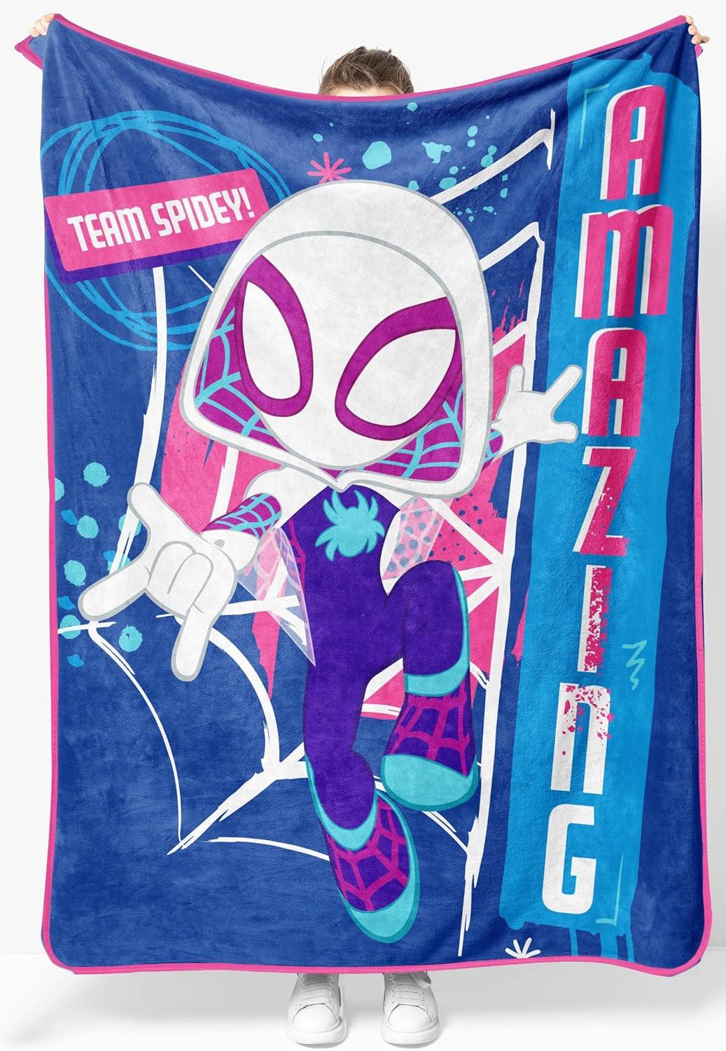 imageJay Franco Kids Plush Throw Blanket Soft amp Comfy Throw for Couch or Bed Cozy Home Dcor for Living Room amp Bedroom Multi Bluey 46x60 Throw BlanketBlue Ghost Spider