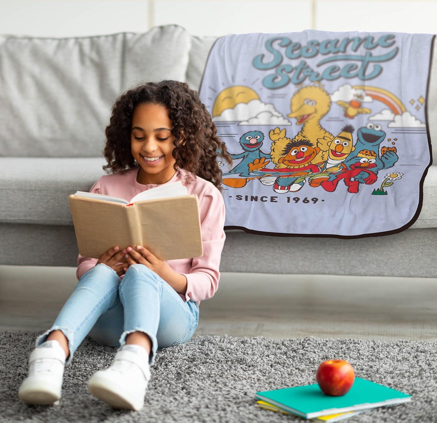 imageJay Franco Kids Plush Throw Blanket Soft amp Comfy Throw for Couch or Bed Cozy Home Dcor for Living Room amp Bedroom Multi Bluey 46x60 Throw BlanketPurple Sesame Street