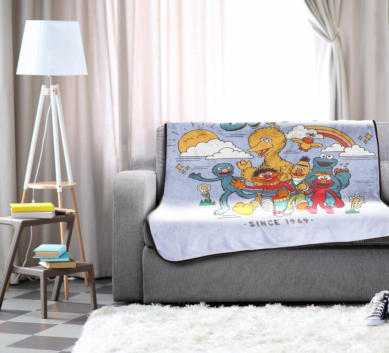 imageJay Franco Kids Plush Throw Blanket Soft amp Comfy Throw for Couch or Bed Cozy Home Dcor for Living Room amp Bedroom Multi Bluey 46x60 Throw BlanketPurple Sesame Street