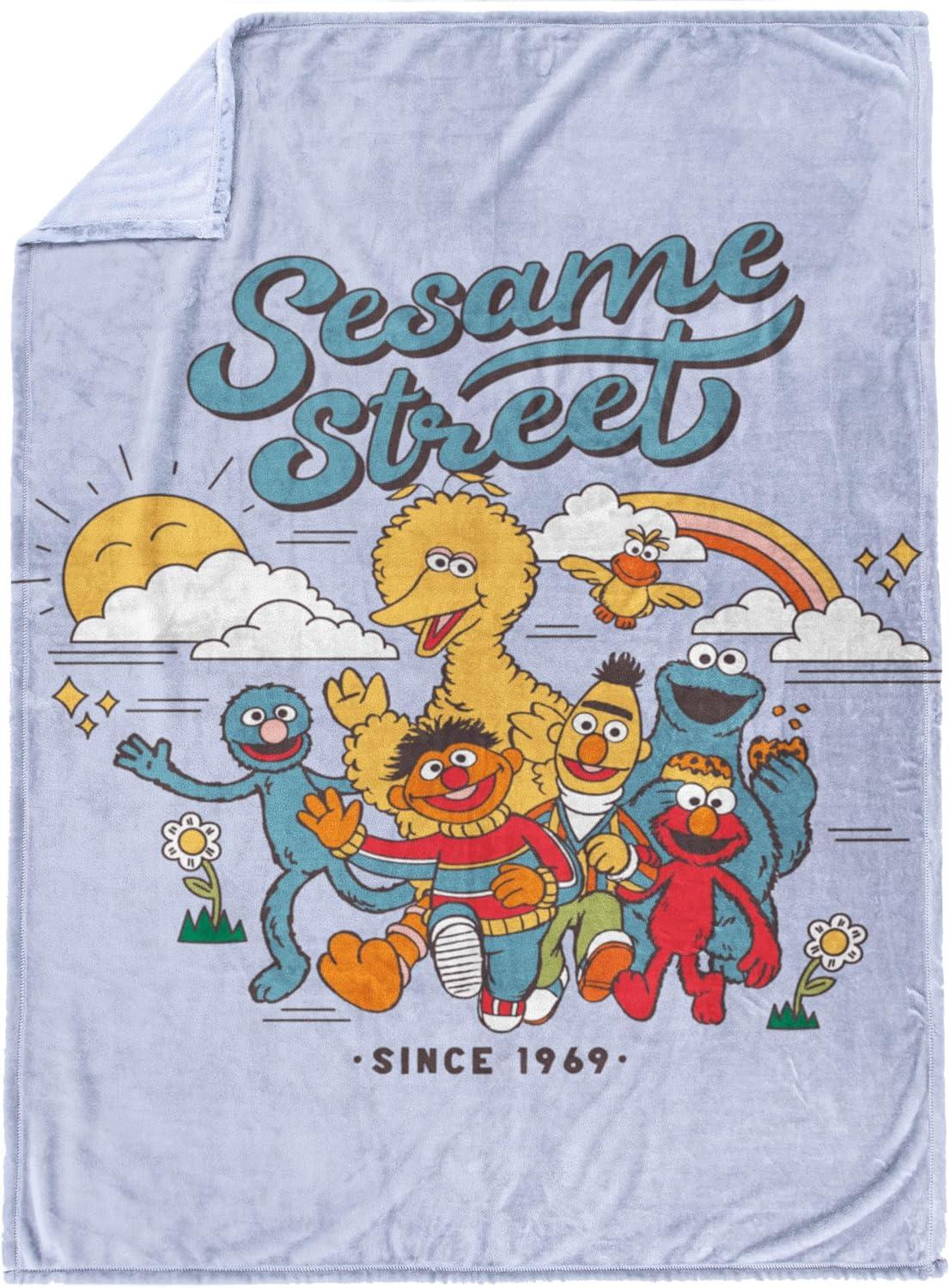 imageJay Franco Kids Plush Throw Blanket Soft amp Comfy Throw for Couch or Bed Cozy Home Dcor for Living Room amp Bedroom Multi Bluey 46x60 Throw BlanketPurple Sesame Street