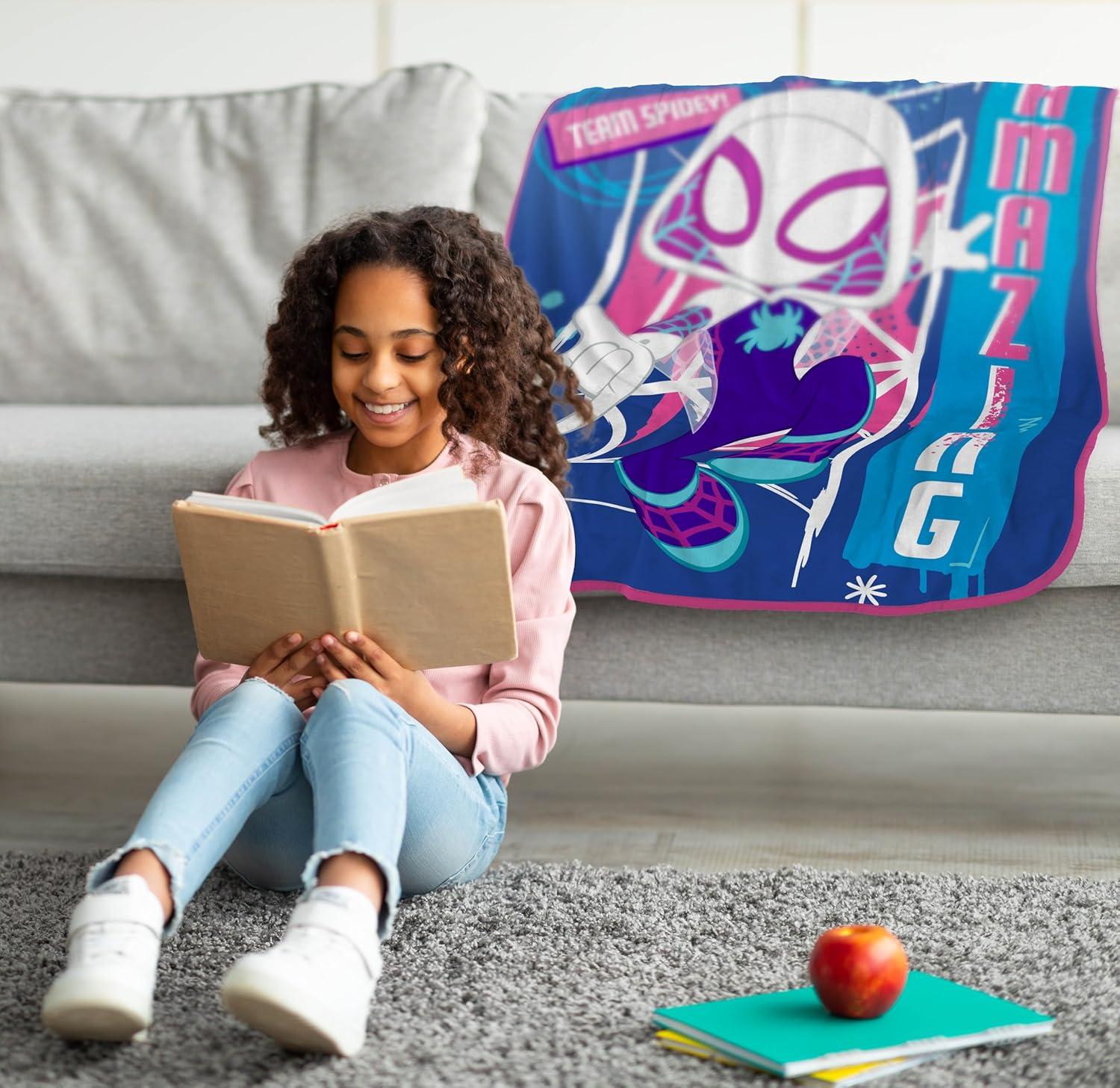 imageJay Franco Kids Plush Throw Blanket Soft amp Comfy Throw for Couch or Bed Cozy Home Dcor for Living Room amp Bedroom Multi Bluey 46x60 Throw BlanketBlue Ghost Spider