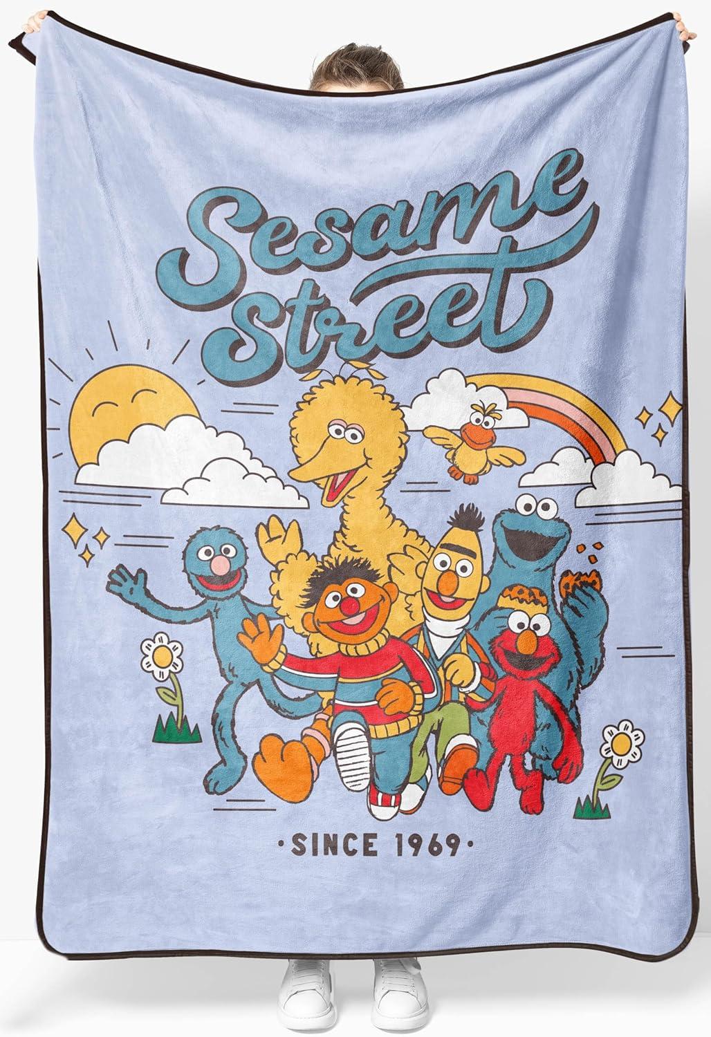 imageJay Franco Kids Plush Throw Blanket Soft amp Comfy Throw for Couch or Bed Cozy Home Dcor for Living Room amp Bedroom Multi Bluey 46x60 Throw BlanketPurple Sesame Street