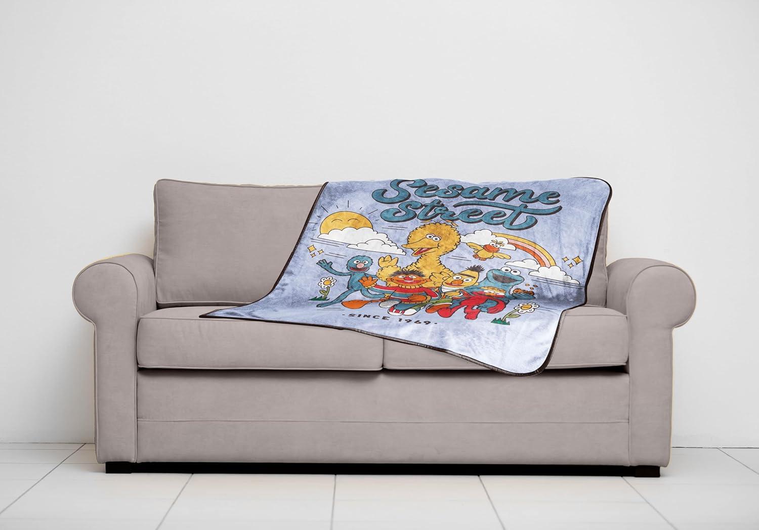 imageJay Franco Kids Plush Throw Blanket Soft amp Comfy Throw for Couch or Bed Cozy Home Dcor for Living Room amp Bedroom Multi Bluey 46x60 Throw BlanketPurple Sesame Street