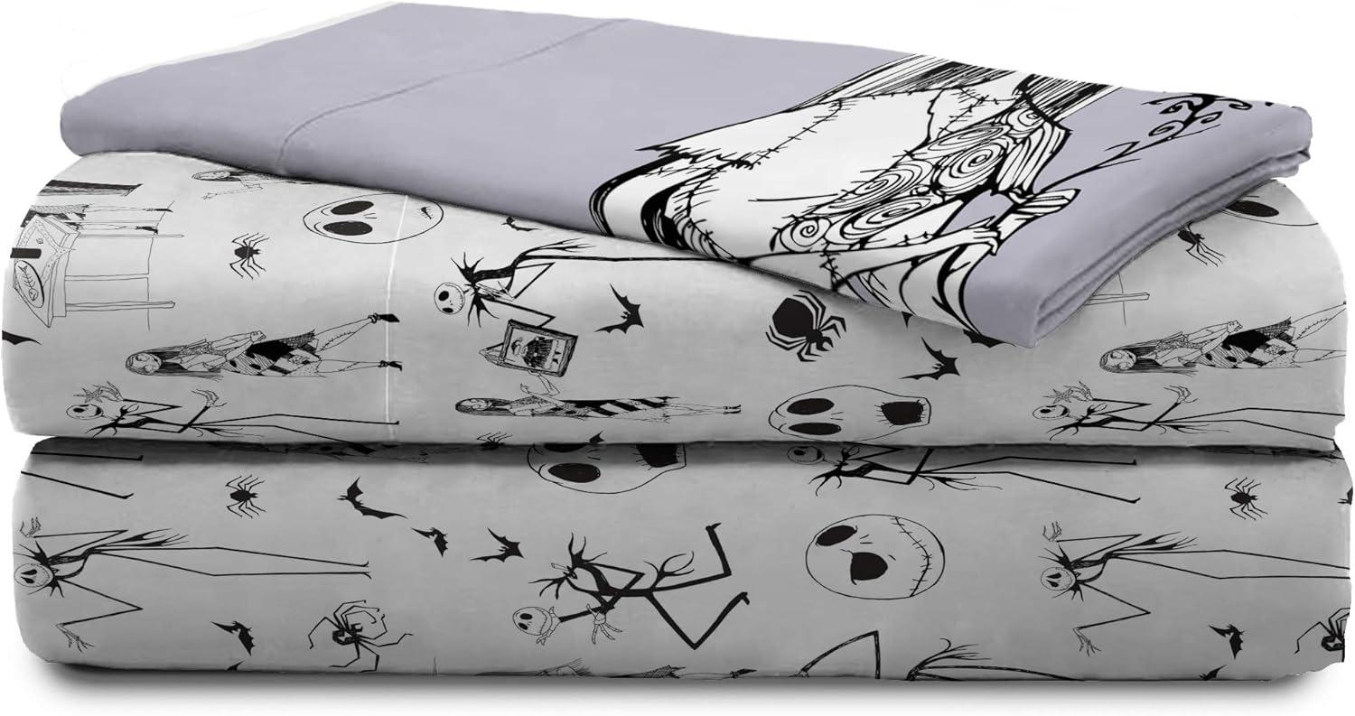 imageJay Franco Kids Sheet Set with Fitted Flat Sheets amp Pillow Cover UltraSoft Bedding with Pillowcase for Room Decor Blue Bluey amp Bingo 3 Piece TwinWhite Nightmare Before Christmas