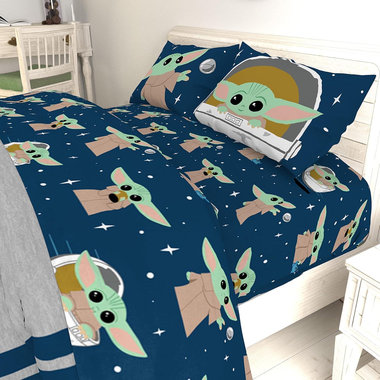 imageJay Franco Kids Sheet Set with Fitted Flat Sheets amp Pillow Cover UltraSoft Bedding with Pillowcase for Room Decor Blue Bluey amp Bingo 3 Piece TwinBlue Mandalorian