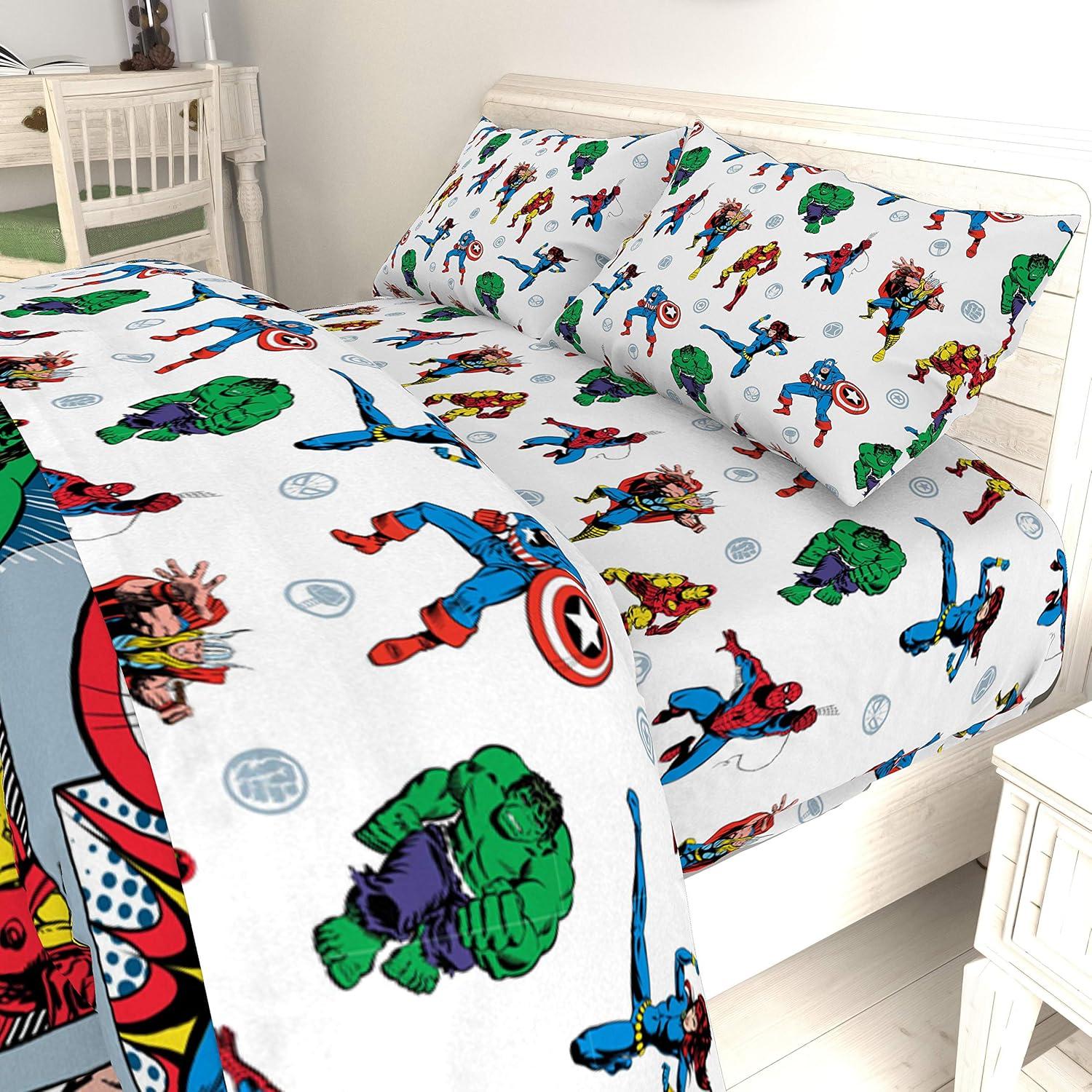 imageJay Franco Kids Sheet Set with Fitted Flat Sheets amp Pillow Cover UltraSoft Bedding with Pillowcase for Room Decor Blue Bluey amp Bingo 3 Piece TwinWhite Avengers