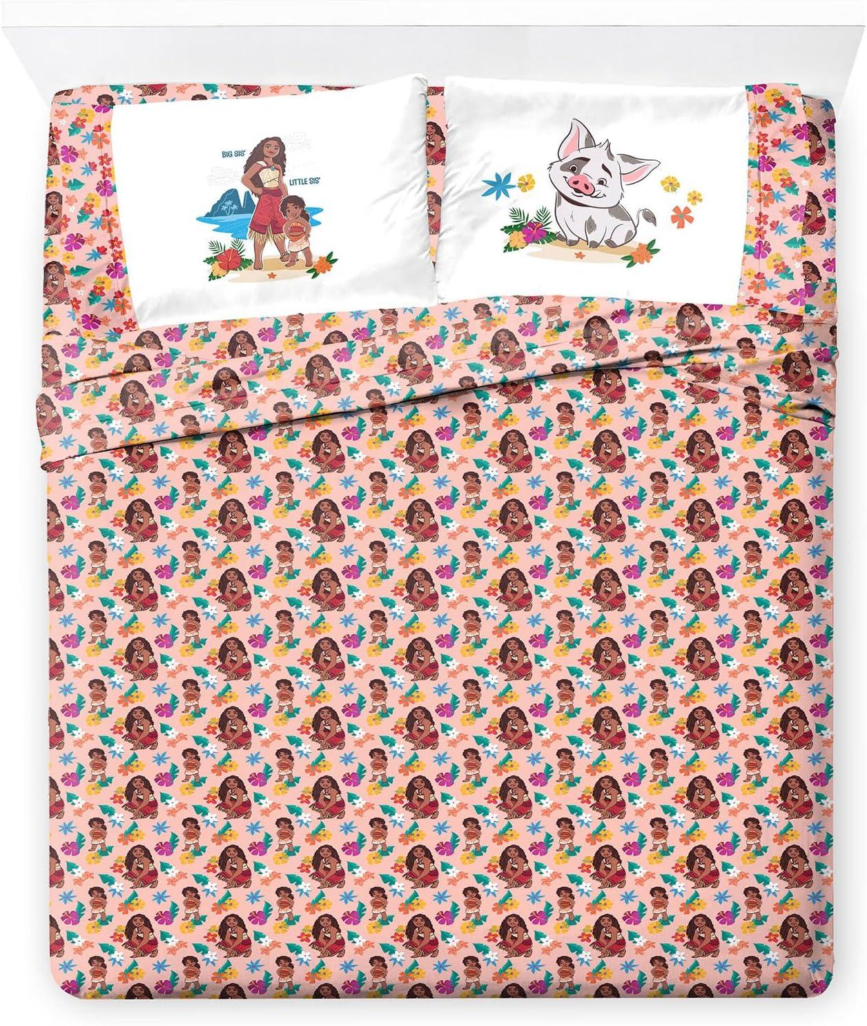 imageJay Franco Kids Sheet Set with Fitted Flat Sheets amp Pillow Cover UltraSoft Bedding with Pillowcase for Room Decor Blue Bluey amp Bingo 3 Piece TwinPink Moana