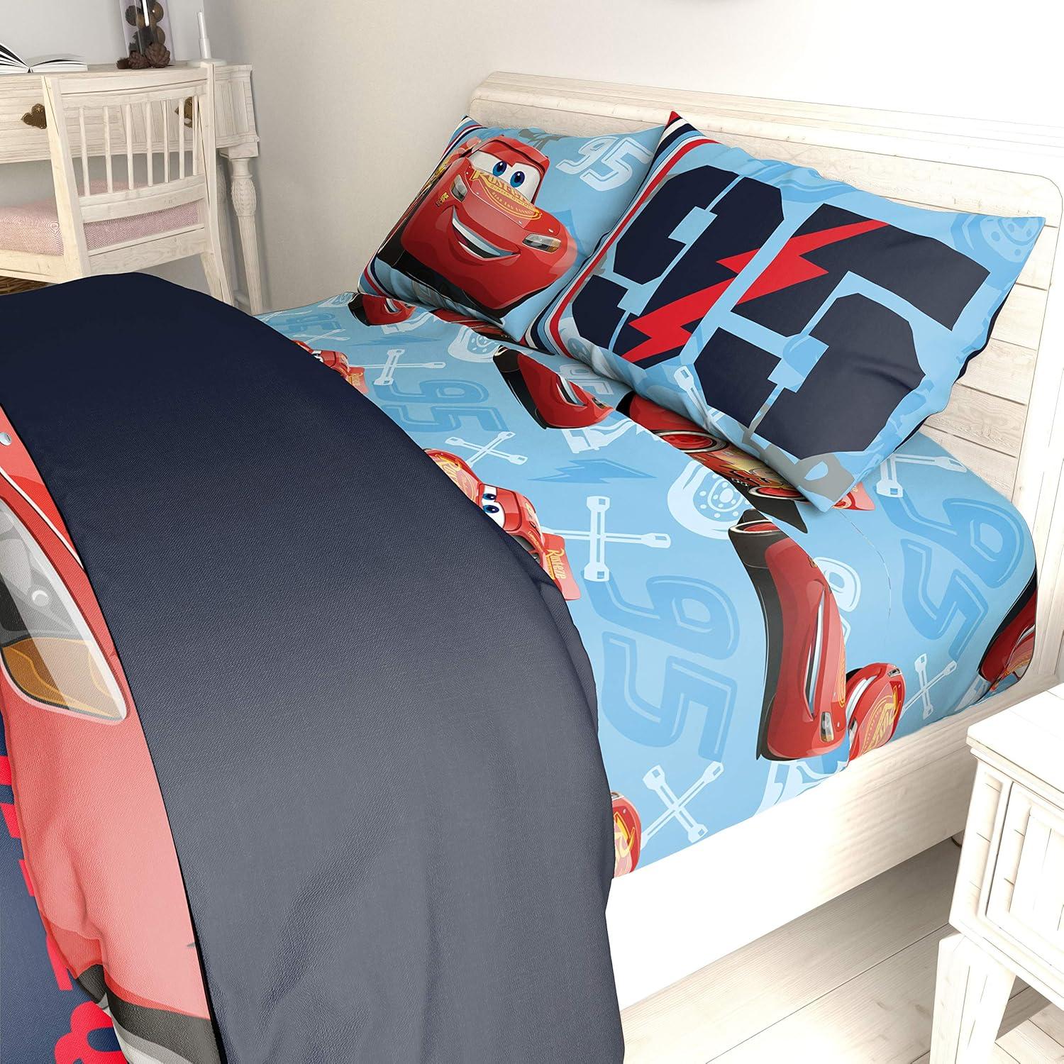 imageJay Franco Kids Sheet Set with Fitted Flat Sheets amp Pillow Cover UltraSoft Bedding with Pillowcase for Room Decor Blue Bluey amp Bingo 3 Piece TwinCars 95