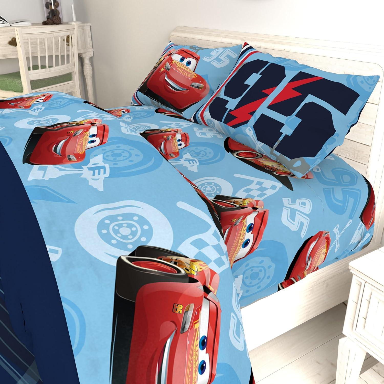imageJay Franco Kids Sheet Set with Fitted Flat Sheets amp Pillow Cover UltraSoft Bedding with Pillowcase for Room Decor Blue Bluey amp Bingo 3 Piece TwinBlue Cars