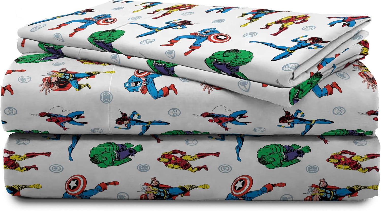 imageJay Franco Kids Sheet Set with Fitted Flat Sheets amp Pillow Cover UltraSoft Bedding with Pillowcase for Room Decor Blue Bluey amp Bingo 3 Piece TwinWhite Avengers