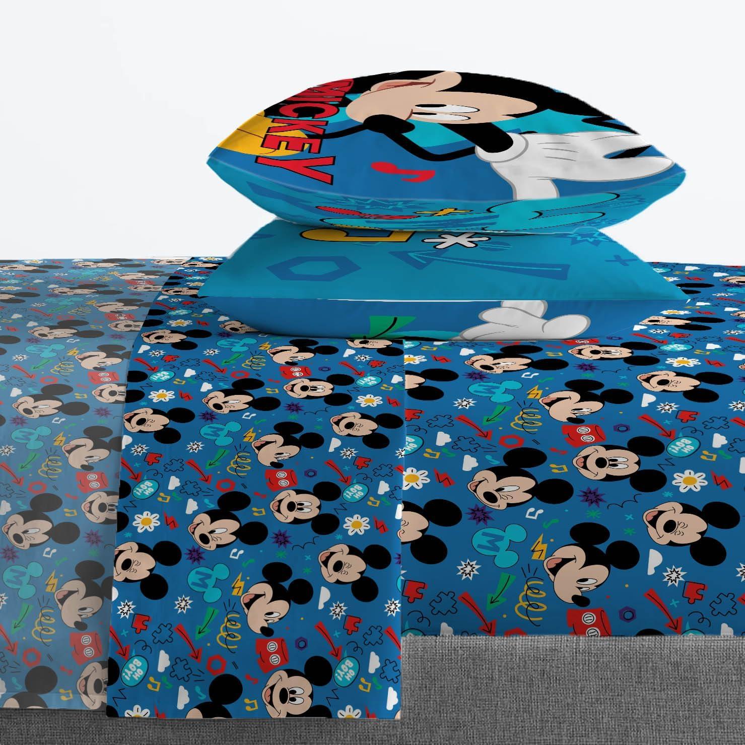 imageJay Franco Kids Sheet Set with Fitted Flat Sheets amp Pillow Cover UltraSoft Bedding with Pillowcase for Room Decor Blue Bluey amp Bingo 3 Piece TwinBlue Mickey Mouse