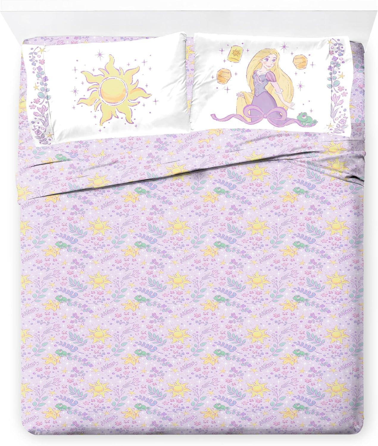 imageJay Franco Kids Sheet Set with Fitted Flat Sheets amp Pillow Cover UltraSoft Bedding with Pillowcase for Room Decor Blue Bluey amp Bingo 3 Piece TwinPurple Disney Princess Rapunzel