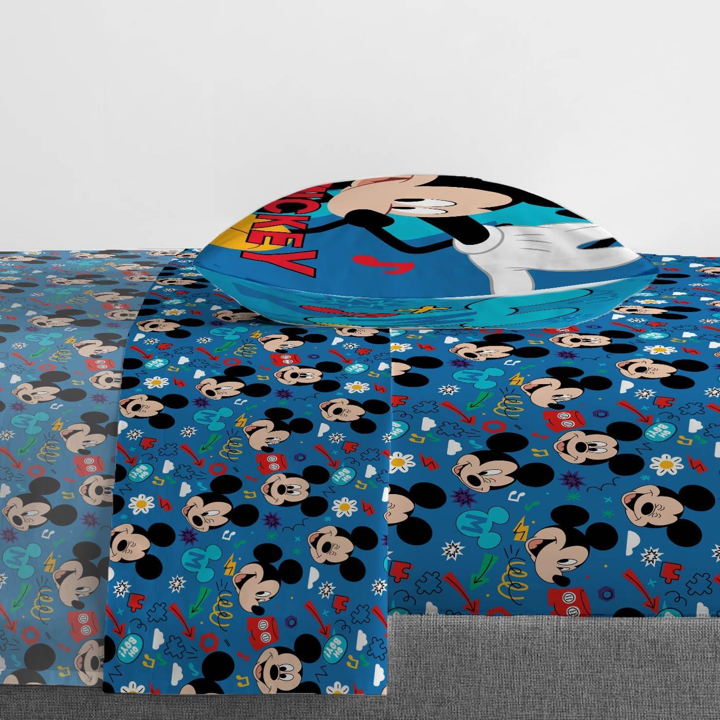 imageJay Franco Kids Sheet Set with Fitted Flat Sheets amp Pillow Cover UltraSoft Bedding with Pillowcase for Room Decor Blue Bluey amp Bingo 3 Piece TwinBlue Mickey Mouse