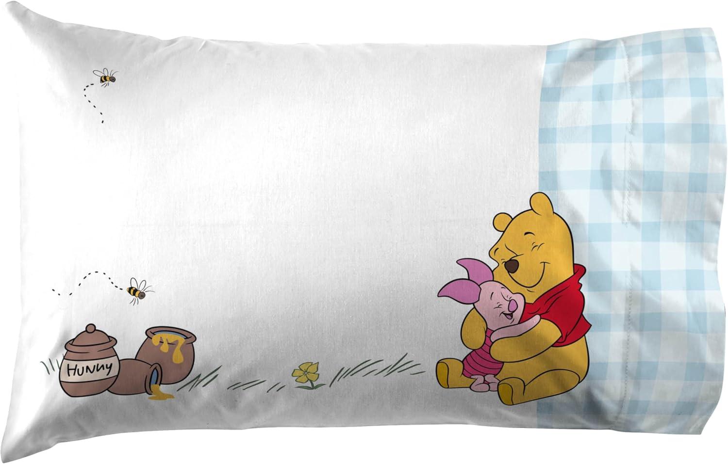 imageJay Franco Kids Sheet Set with Fitted Flat Sheets amp Pillow Cover UltraSoft Bedding with Pillowcase for Room Decor Blue Bluey amp Bingo 3 Piece TwinWhite Winnie the Pooh