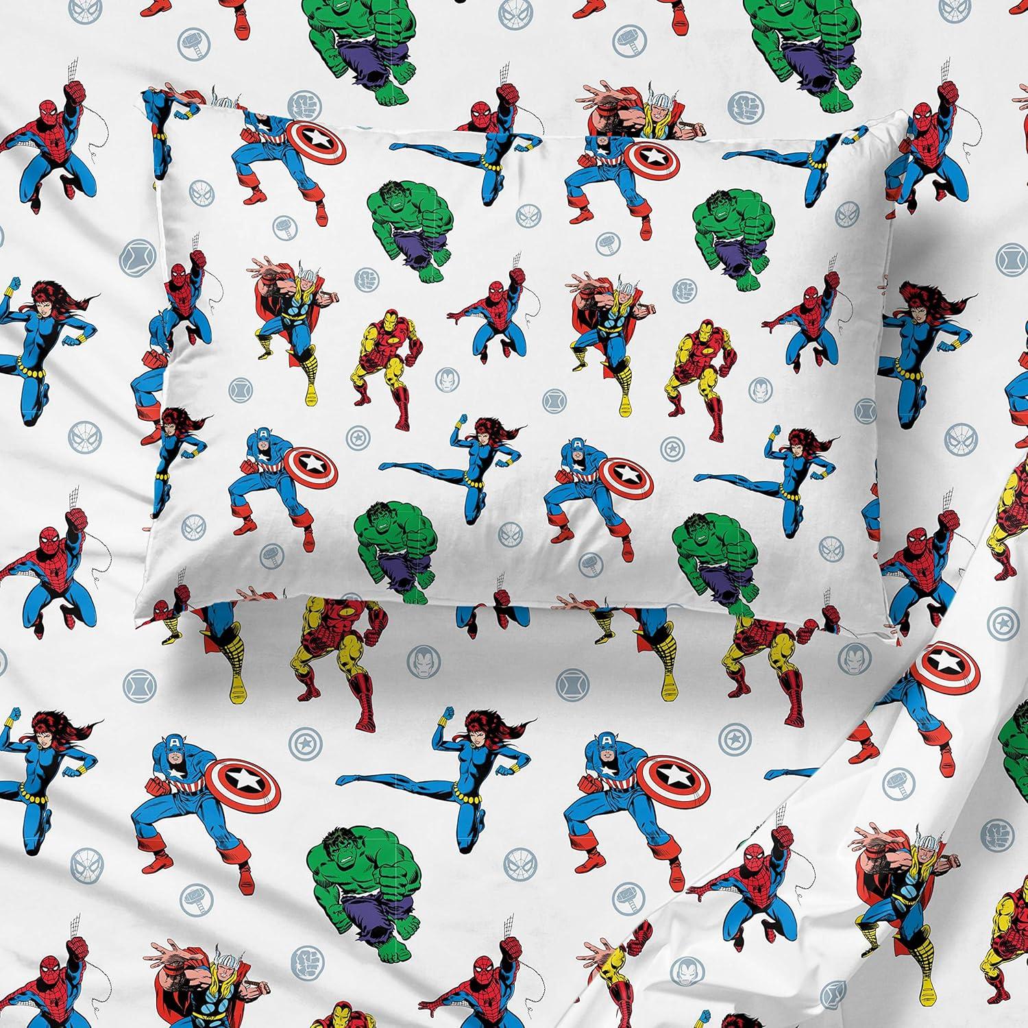 imageJay Franco Kids Sheet Set with Fitted Flat Sheets amp Pillow Cover UltraSoft Bedding with Pillowcase for Room Decor Blue Bluey amp Bingo 3 Piece TwinWhite Avengers