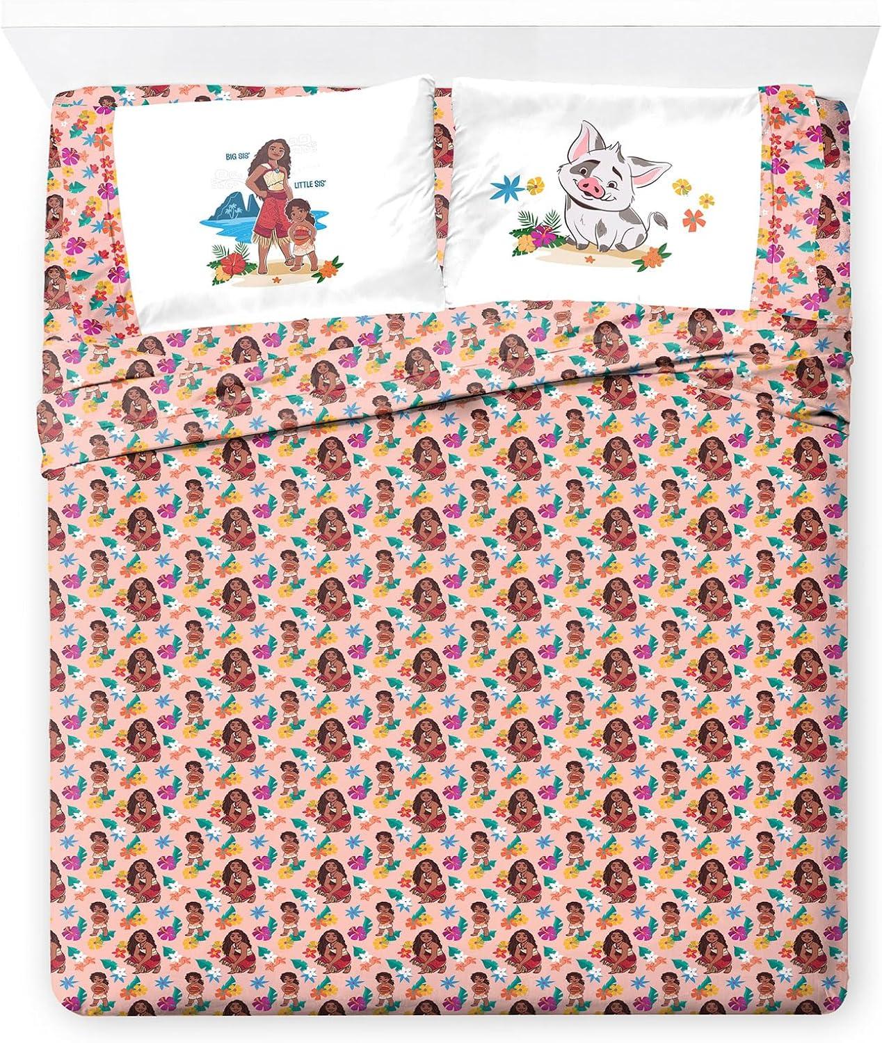 imageJay Franco Kids Sheet Set with Fitted Flat Sheets amp Pillow Cover UltraSoft Bedding with Pillowcase for Room Decor Blue Bluey amp Bingo 3 Piece TwinPink Moana