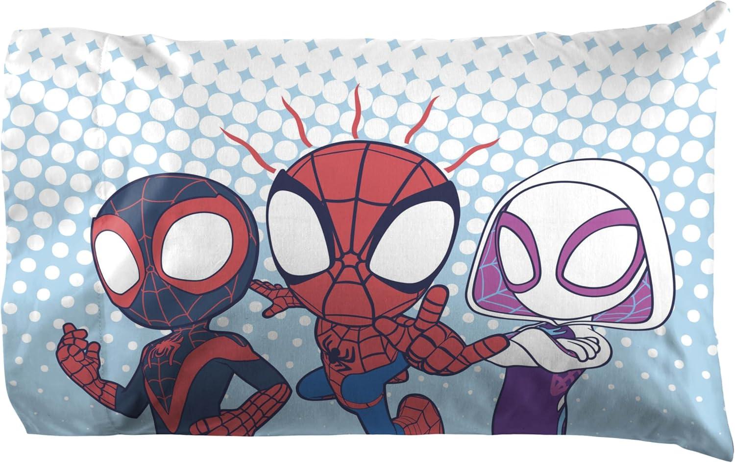 imageJay Franco Kids Sheet Set with Fitted Flat Sheets amp Pillow Cover UltraSoft Bedding with Pillowcase for Room Decor Blue Bluey amp Bingo 3 Piece TwinMulti Spidey Friends