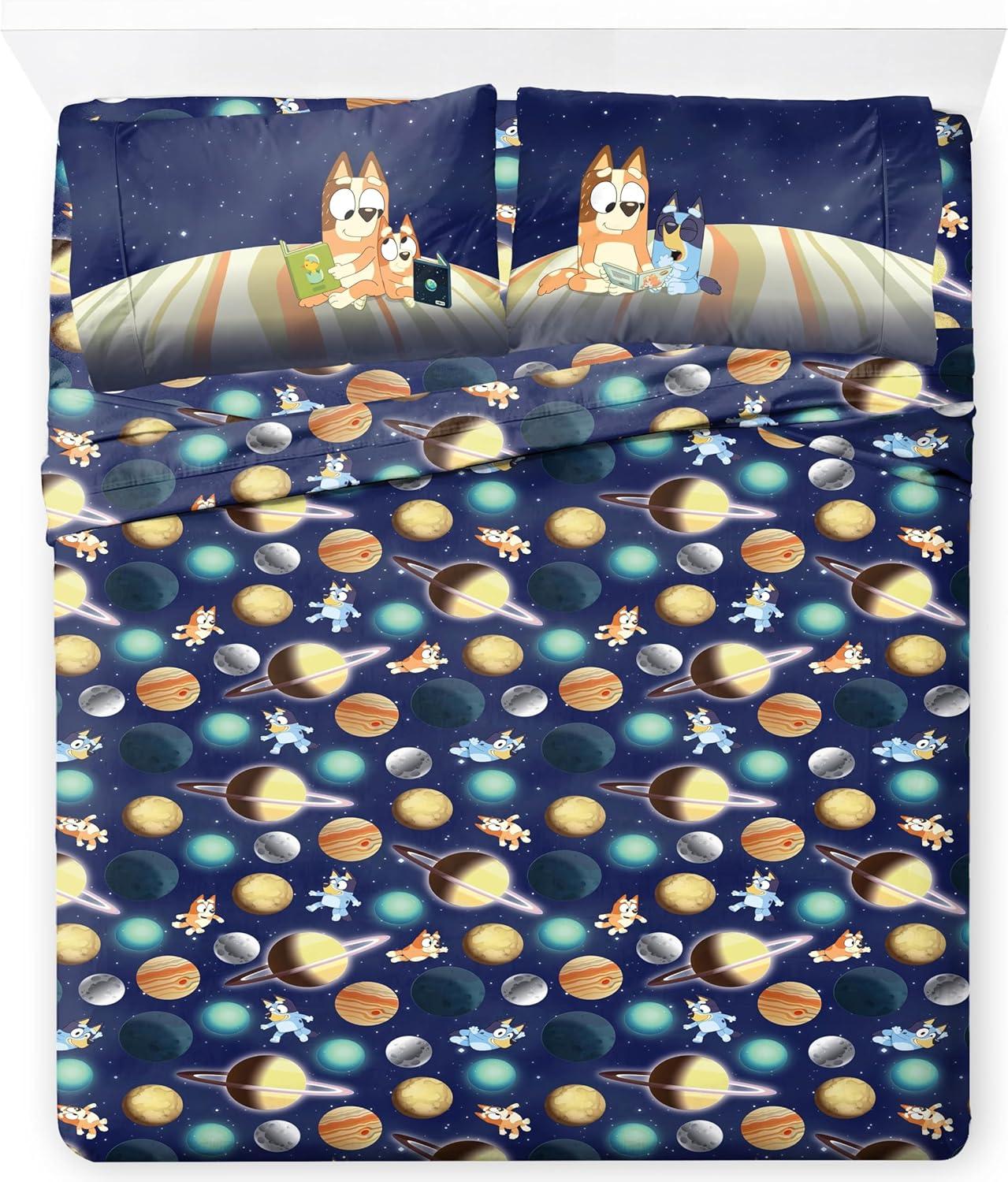 imageJay Franco Kids Sheet Set with Fitted Flat Sheets amp Pillow Cover UltraSoft Bedding with Pillowcase for Room Decor Blue Bluey amp Bingo 3 Piece TwinBlue Bluey Bingo