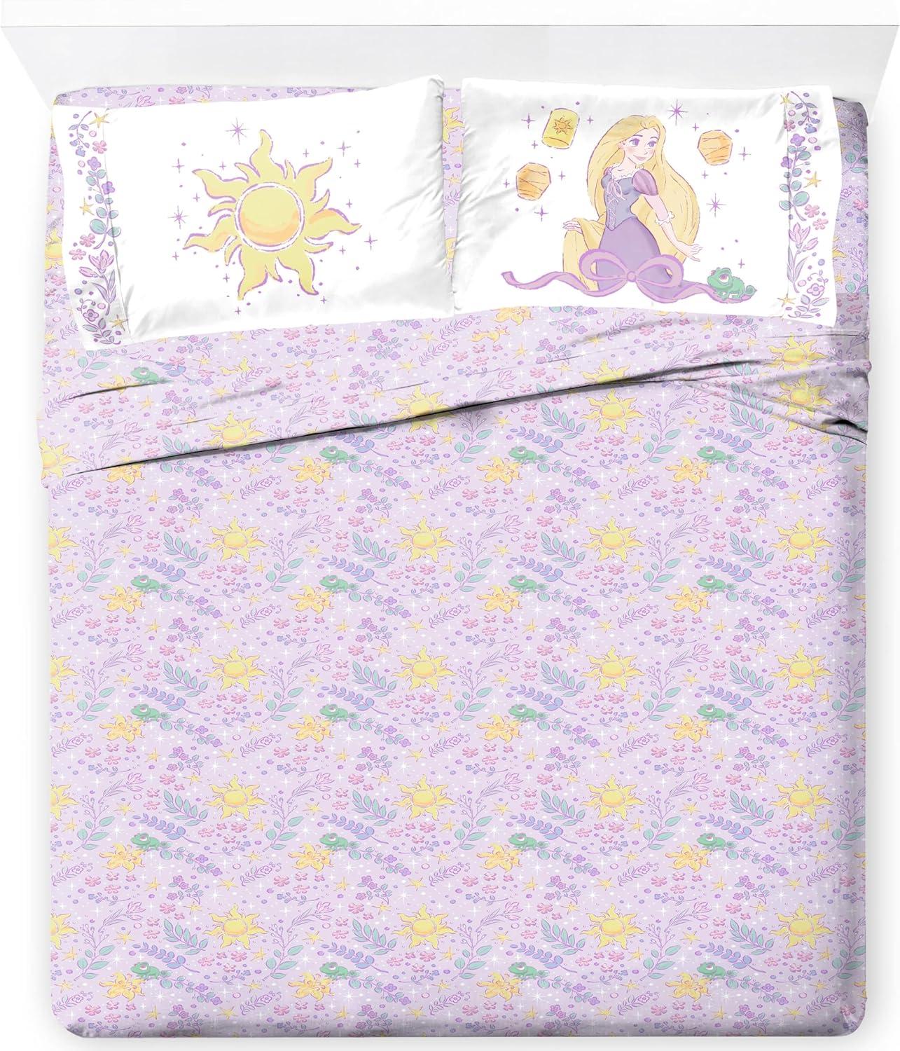imageJay Franco Kids Sheet Set with Fitted Flat Sheets amp Pillow Cover UltraSoft Bedding with Pillowcase for Room Decor Blue Bluey amp Bingo 3 Piece TwinPurple Disney Princess Rapunzel