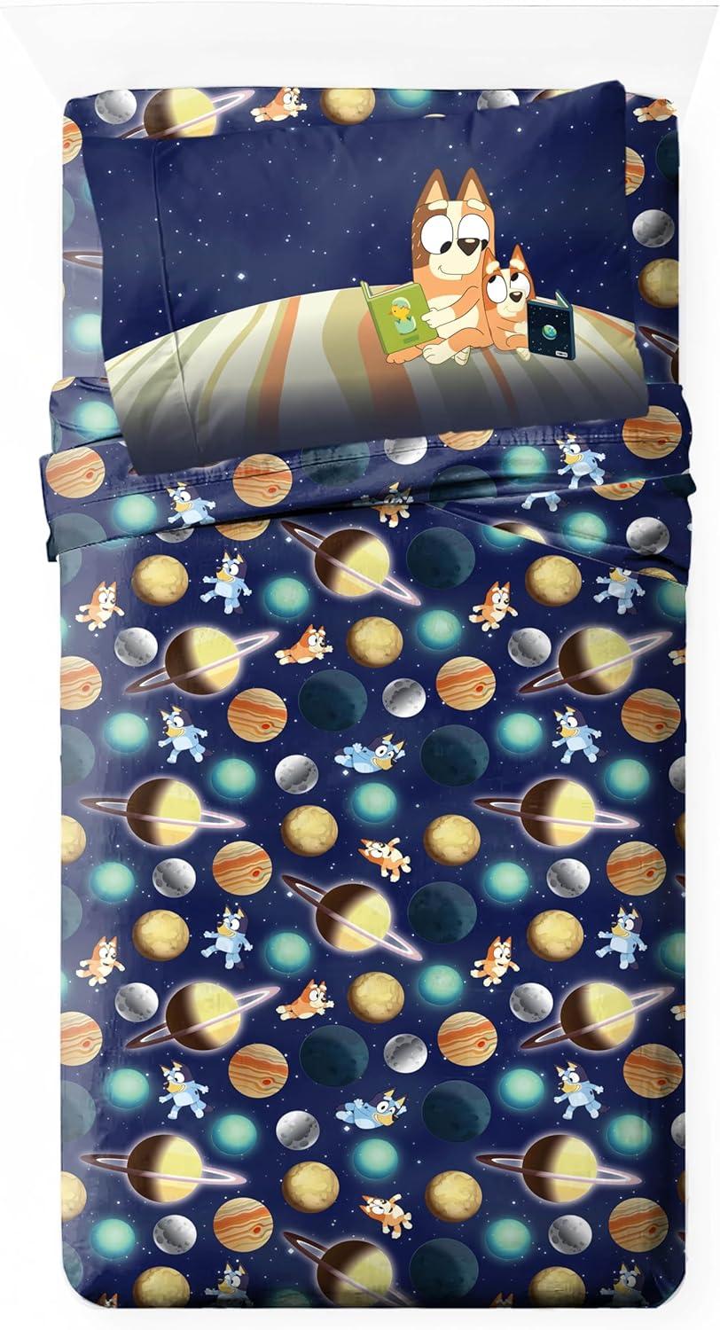 imageJay Franco Kids Sheet Set with Fitted Flat Sheets amp Pillow Cover UltraSoft Bedding with Pillowcase for Room Decor Blue Bluey amp Bingo 3 Piece TwinBlue Bluey Bingo