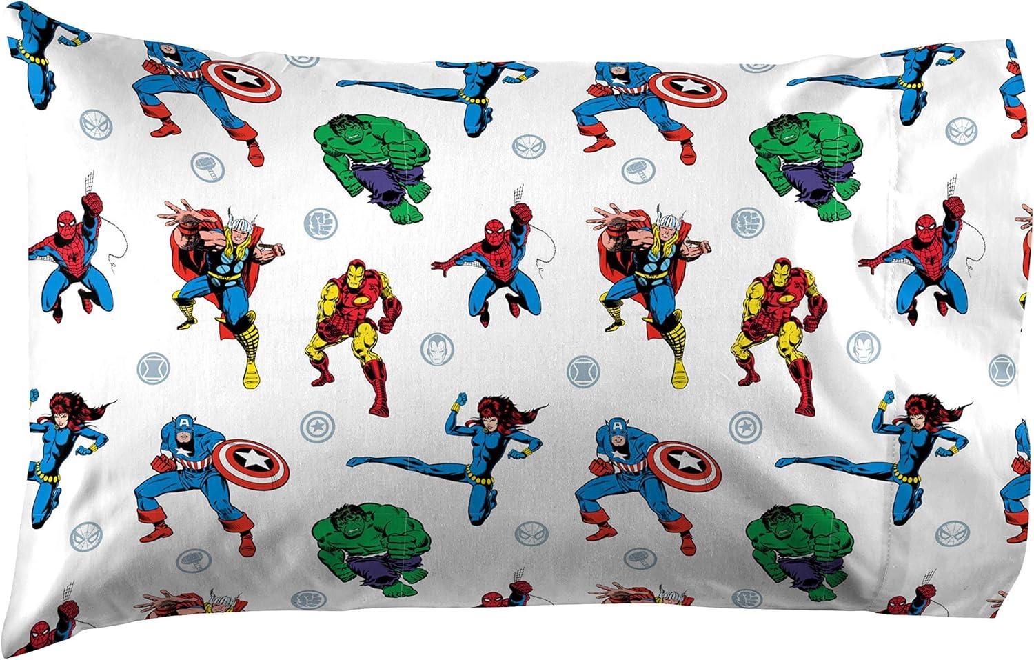 imageJay Franco Kids Sheet Set with Fitted Flat Sheets amp Pillow Cover UltraSoft Bedding with Pillowcase for Room Decor Blue Bluey amp Bingo 3 Piece TwinWhite Avengers