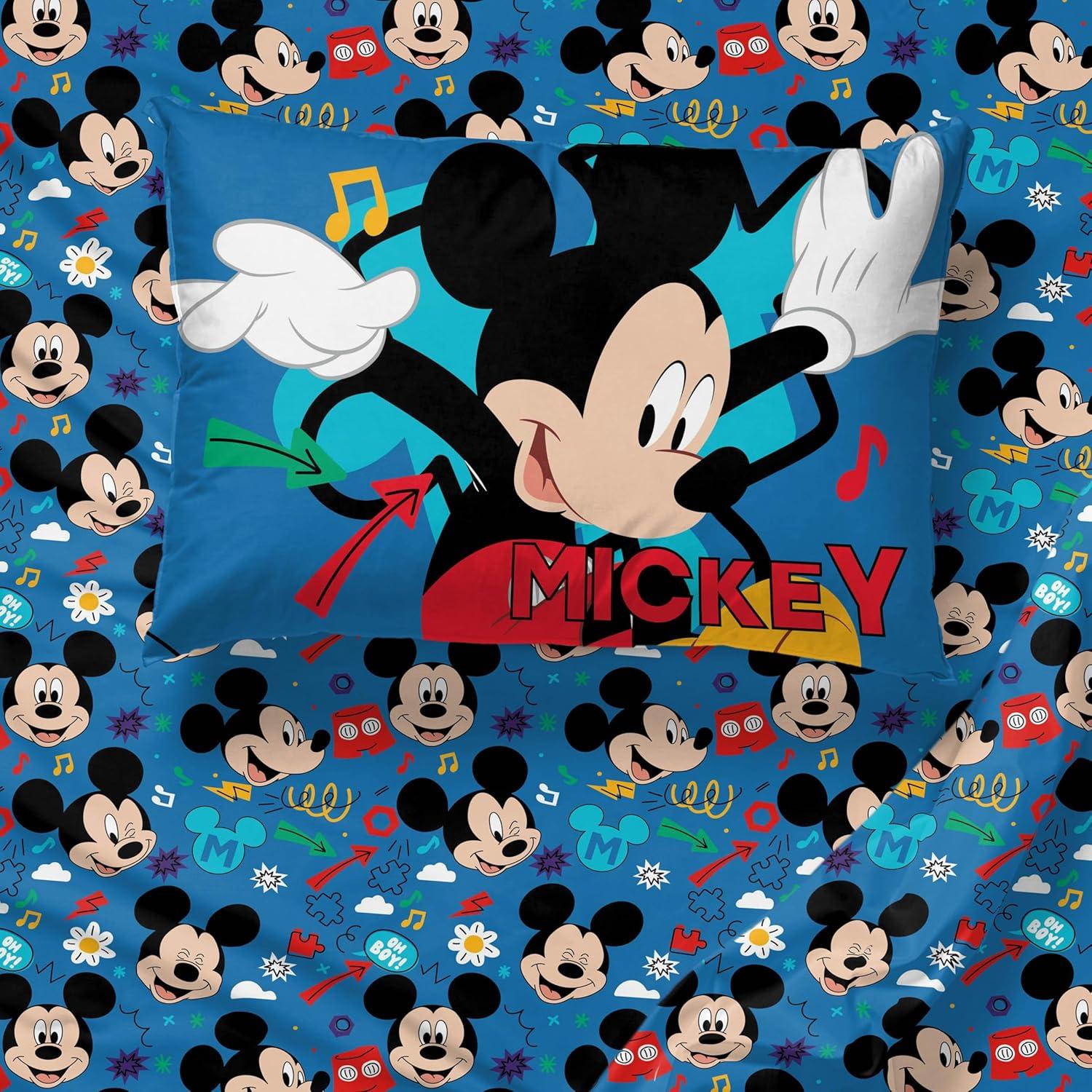 imageJay Franco Kids Sheet Set with Fitted Flat Sheets amp Pillow Cover UltraSoft Bedding with Pillowcase for Room Decor Blue Bluey amp Bingo 3 Piece TwinBlue Mickey Mouse