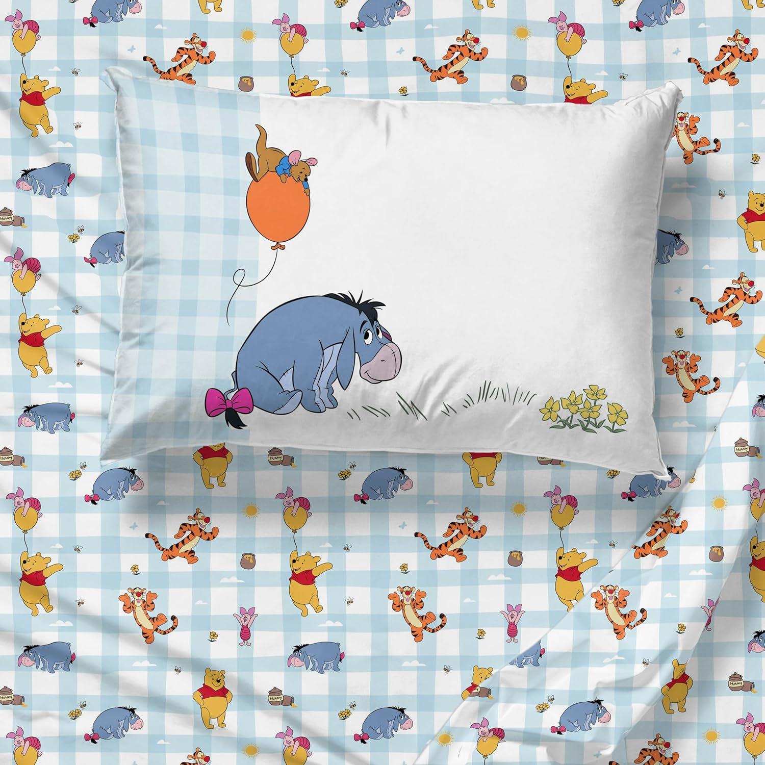 imageJay Franco Kids Sheet Set with Fitted Flat Sheets amp Pillow Cover UltraSoft Bedding with Pillowcase for Room Decor Blue Bluey amp Bingo 3 Piece TwinWhite Winnie the Pooh