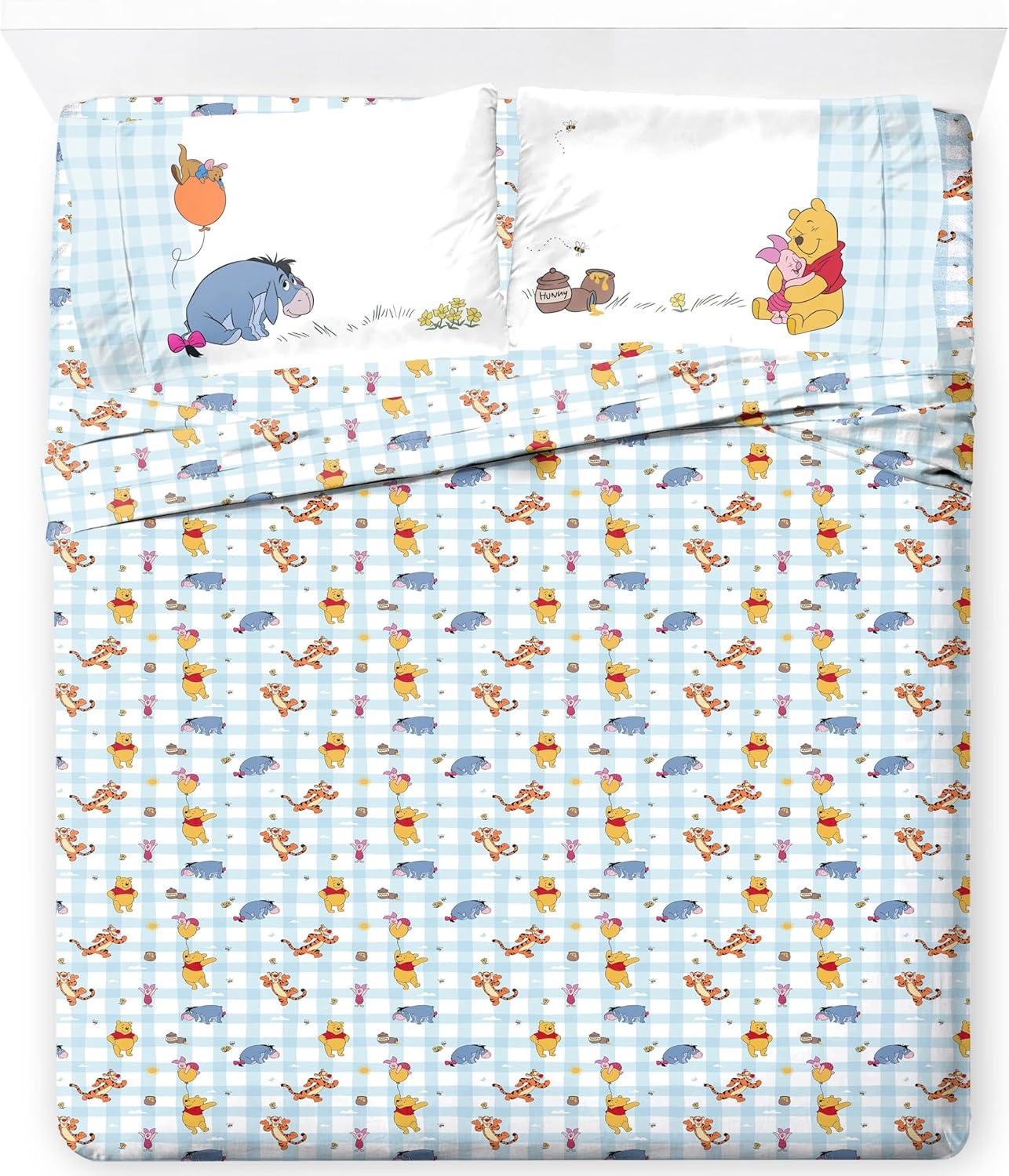 imageJay Franco Kids Sheet Set with Fitted Flat Sheets amp Pillow Cover UltraSoft Bedding with Pillowcase for Room Decor Blue Bluey amp Bingo 3 Piece TwinWhite Winnie the Pooh