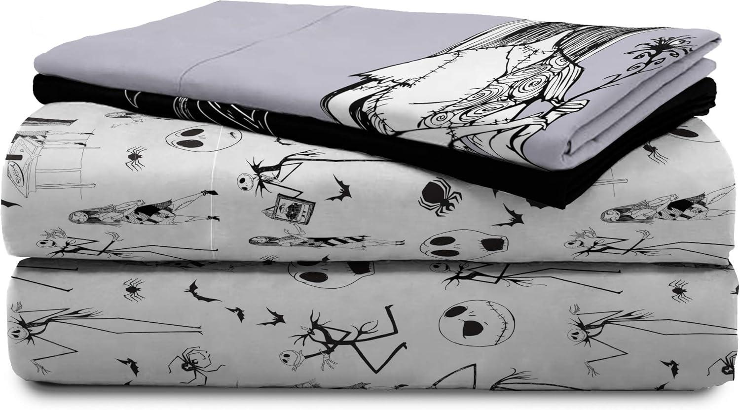 imageJay Franco Kids Sheet Set with Fitted Flat Sheets amp Pillow Cover UltraSoft Bedding with Pillowcase for Room Decor Blue Bluey amp Bingo 3 Piece TwinWhite Nightmare Before Christmas