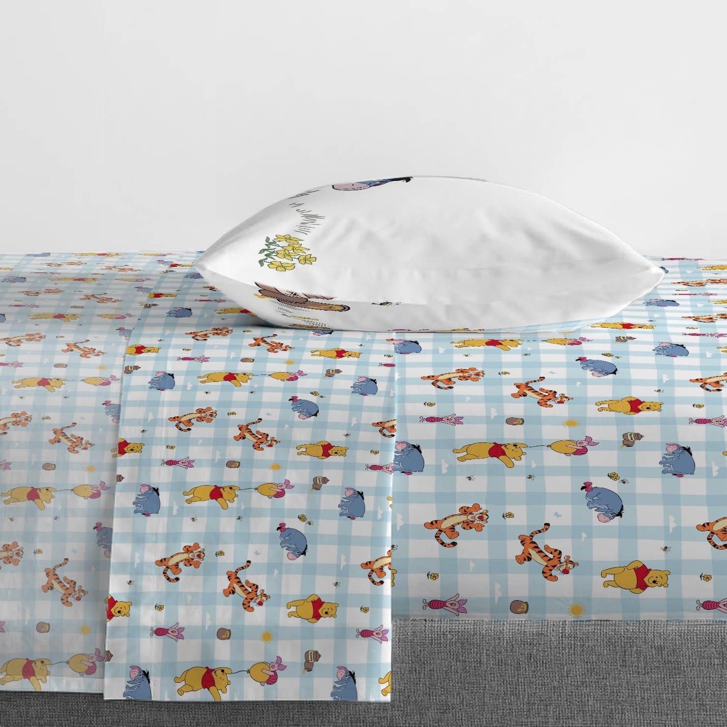 imageJay Franco Kids Sheet Set with Fitted Flat Sheets amp Pillow Cover UltraSoft Bedding with Pillowcase for Room Decor Blue Bluey amp Bingo 3 Piece TwinWhite Winnie the Pooh
