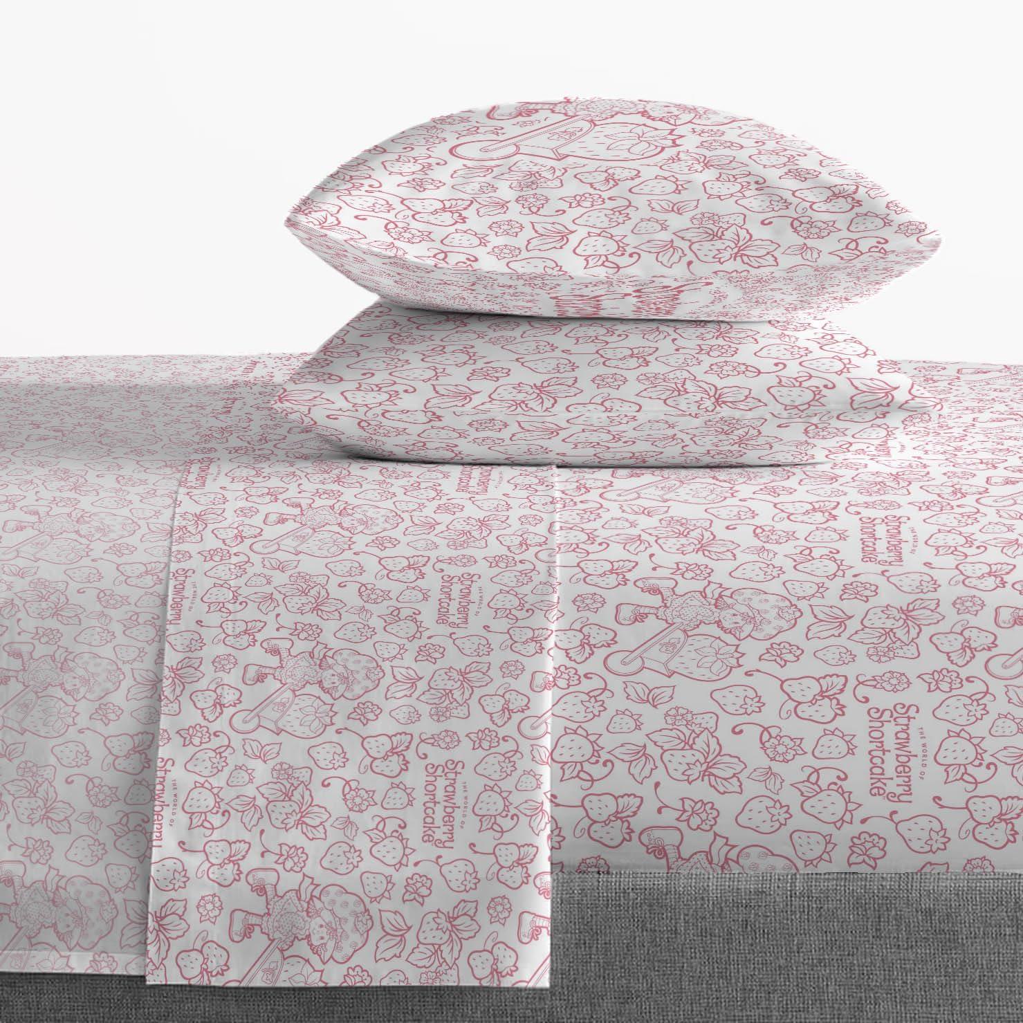 imageJay Franco Kids Sheet Set with Fitted Flat Sheets amp Pillow Cover UltraSoft Bedding with Pillowcase for Room Decor Blue Bluey amp Bingo 3 Piece TwinPink Strawberry Shortcake