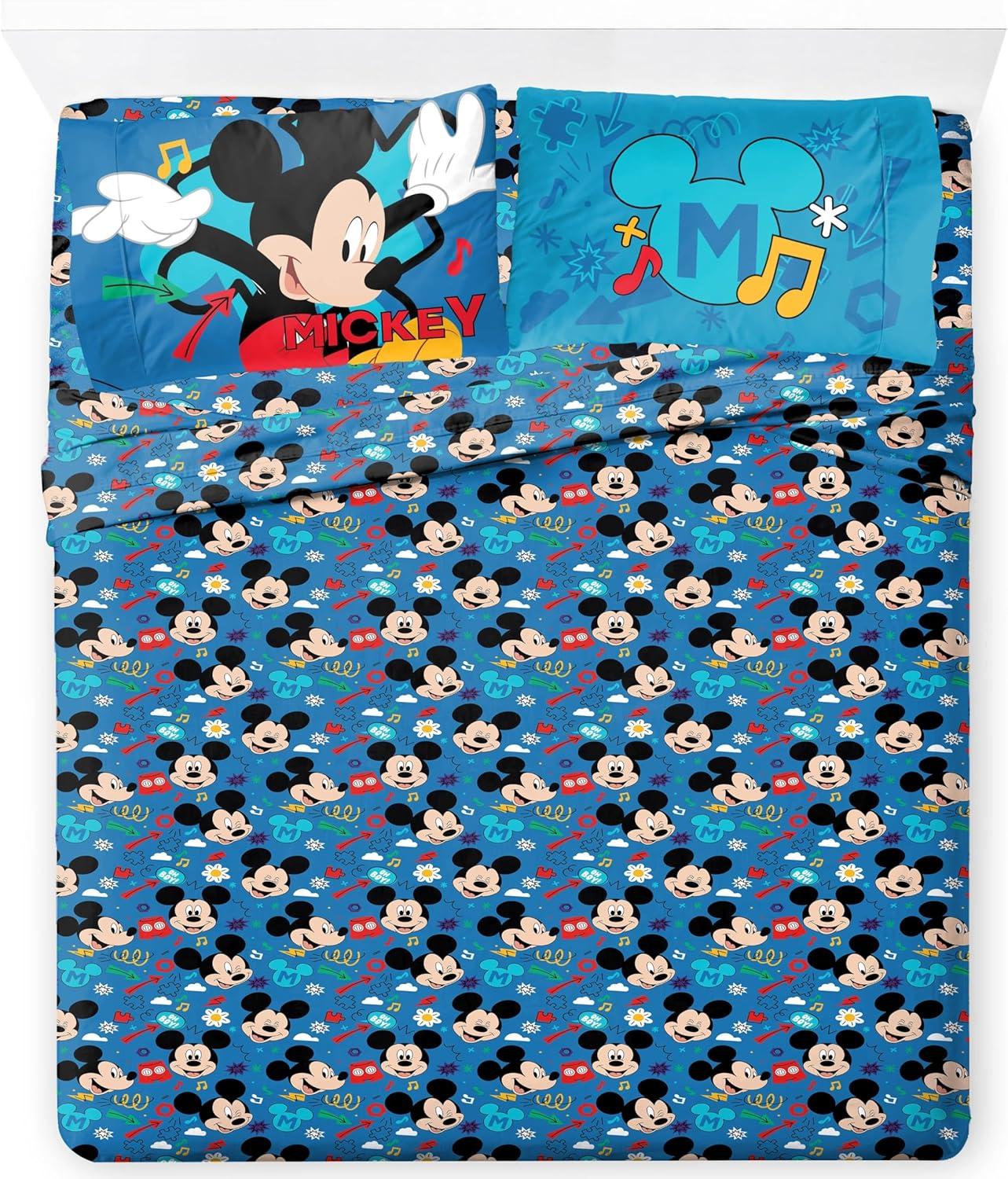 imageJay Franco Kids Sheet Set with Fitted Flat Sheets amp Pillow Cover UltraSoft Bedding with Pillowcase for Room Decor Blue Bluey amp Bingo 3 Piece TwinBlue Mickey Mouse