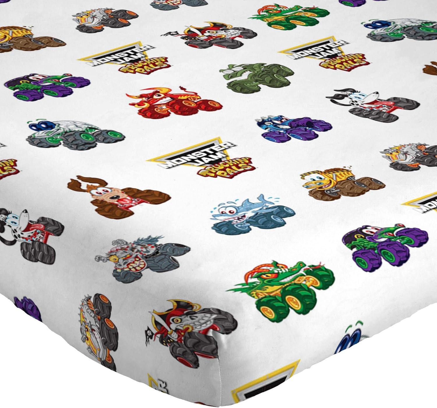 imageJay Franco Kids Sheet Set with Fitted Flat Sheets amp Pillow Cover UltraSoft Bedding with Pillowcase for Room Decor Blue Bluey amp Bingo 3 Piece TwinWhite Monster Jam