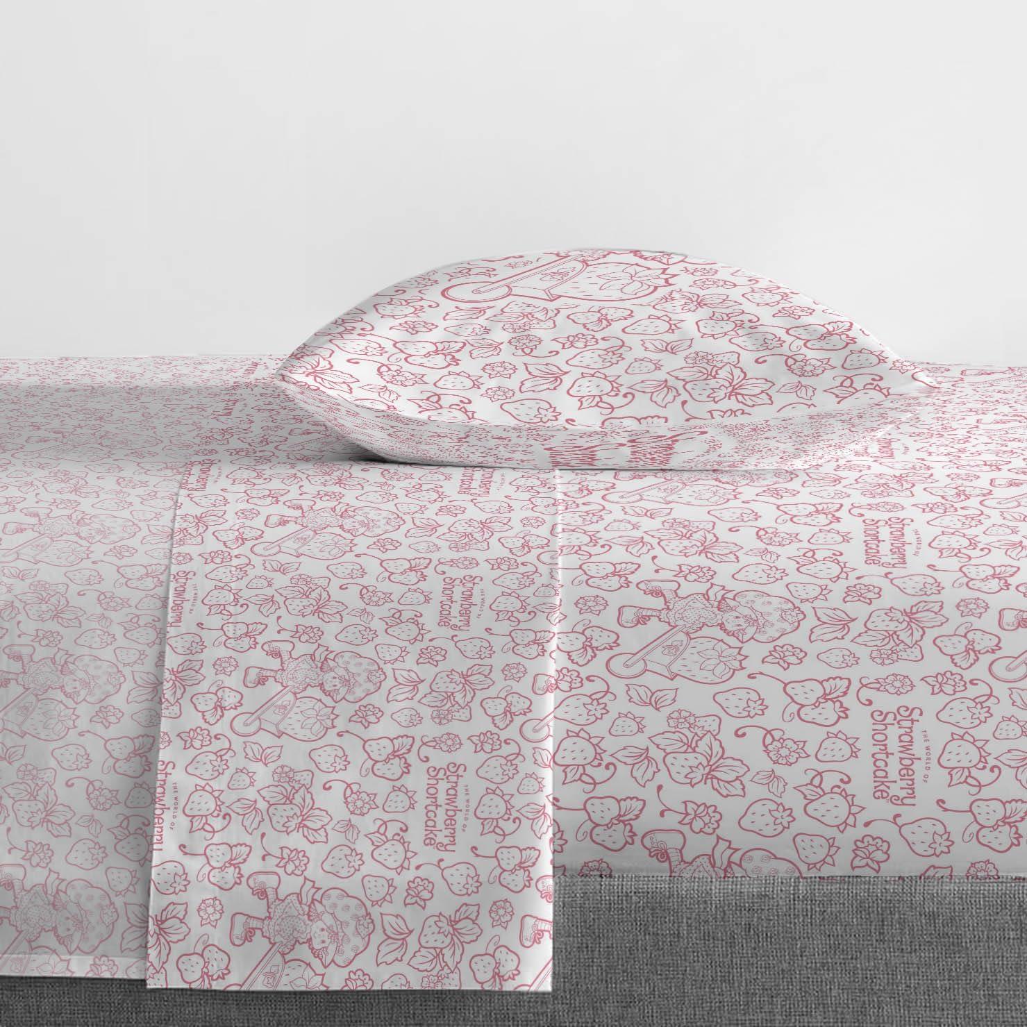 imageJay Franco Kids Sheet Set with Fitted Flat Sheets amp Pillow Cover UltraSoft Bedding with Pillowcase for Room Decor Blue Bluey amp Bingo 3 Piece TwinPink Strawberry Shortcake