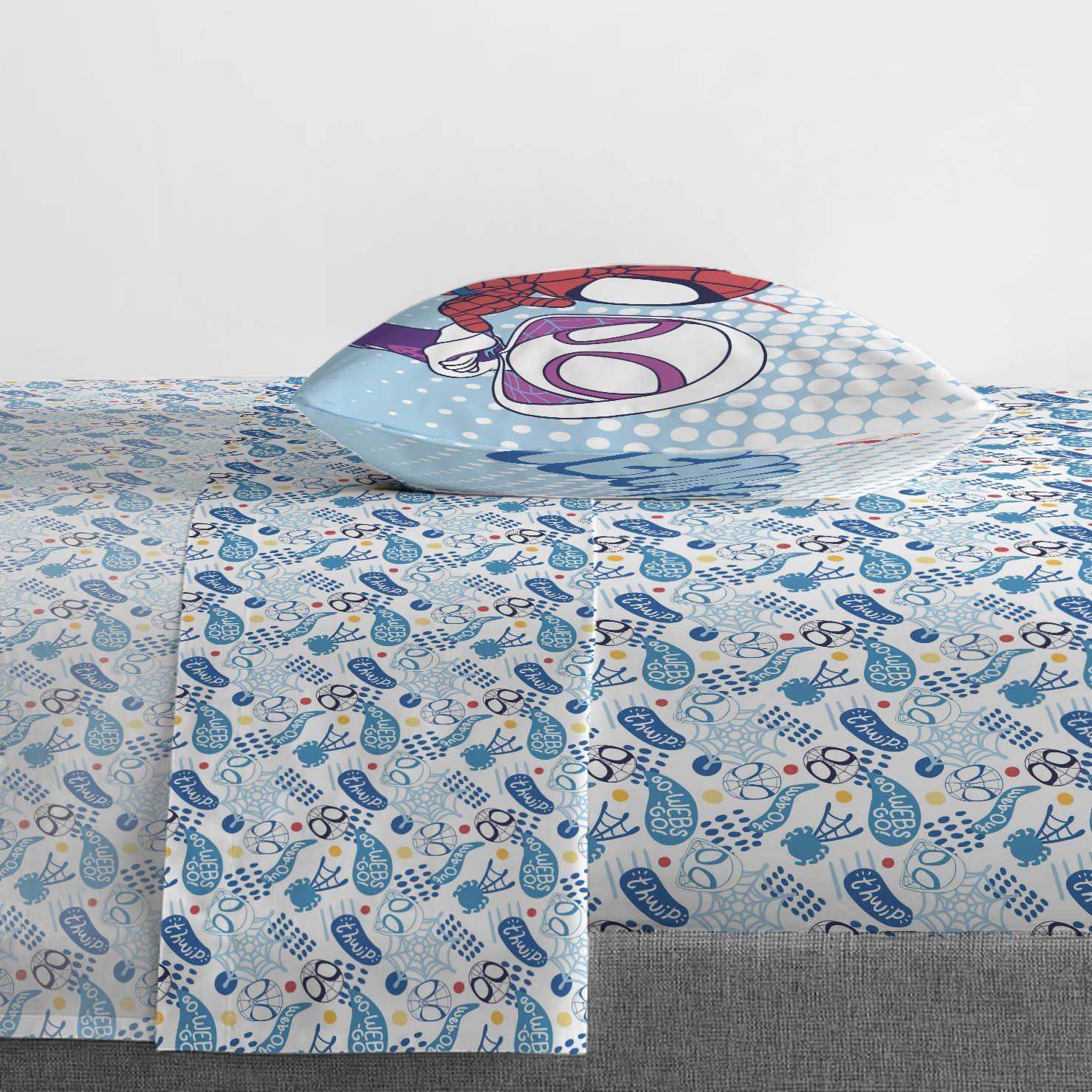 imageJay Franco Kids Sheet Set with Fitted Flat Sheets amp Pillow Cover UltraSoft Bedding with Pillowcase for Room Decor Blue Bluey amp Bingo 3 Piece TwinMulti Spidey Friends