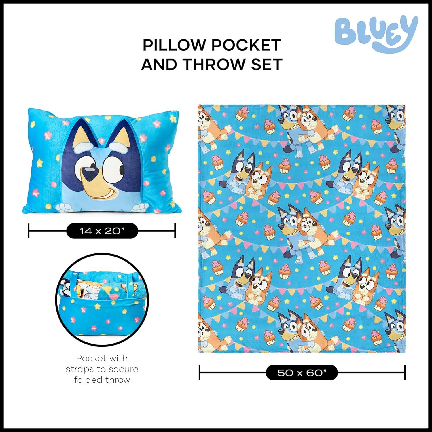 imageNorthwest Bluey Party Pups Silk Touch Throw Blanket 50 x 60 Inches with Bluey Plush Pocket Pillow 14 x 20 Inches Comfy amp Cozy Bluey Blanket amp Pillow Set for Boys and GirlsParty Pups