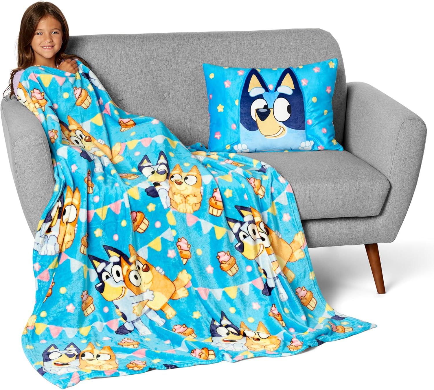 imageNorthwest Bluey Party Pups Silk Touch Throw Blanket 50 x 60 Inches with Bluey Plush Pocket Pillow 14 x 20 Inches Comfy amp Cozy Bluey Blanket amp Pillow Set for Boys and GirlsParty Pups